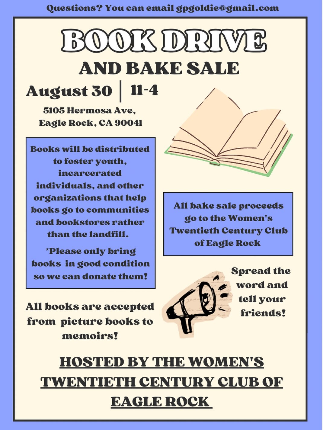 For my friends in NELA, Glendale, Pasadena, & surrounding area: @womensclubeaglerock is collecting gently used books this Sunday from 11am to 4pm at 5105 Hermosa Ave., to distribute them to folks who need them. Beat the heat with gelato from Nectarine Catering!
If you can’t make it but have books to donate, DM me and we’ll figure out a handoff. Let’s make Queen Dolly proud!
#bookdrive #teachakidtoread #booksforveterans #womensclub