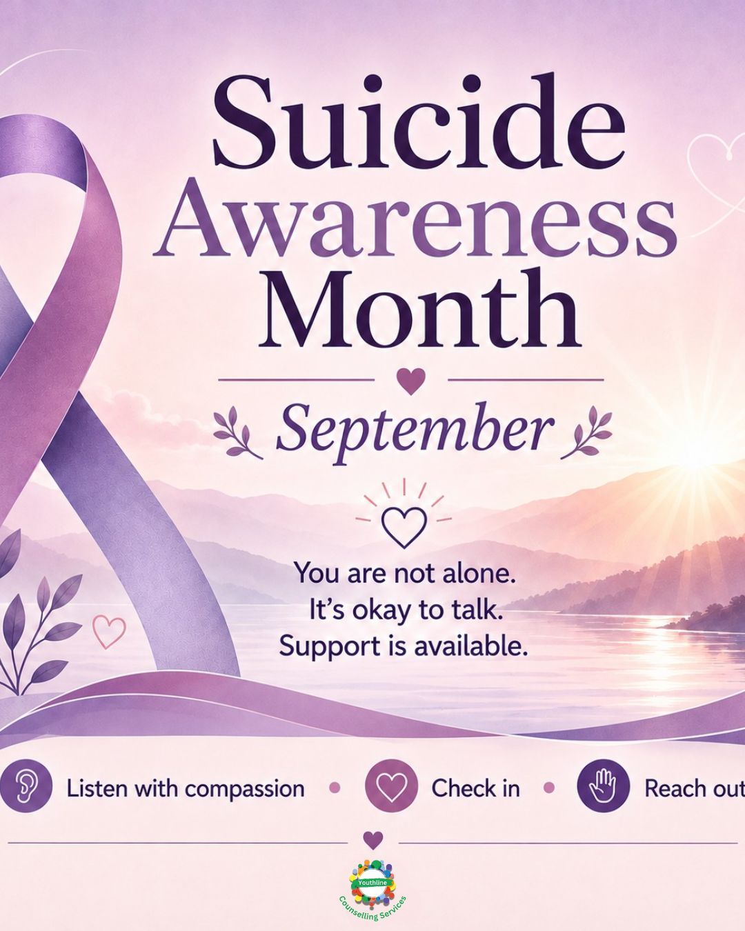 💜 Suicide Awareness Month
Sometimes, what someone is carrying isn’t obvious.
They might still go to school, go to work, laugh with friends or post online - while struggling far more than anyone realises.
This Suicide Awareness Month, we want young people to know:
💜 You don’t have to wait until things reach crisis point to talk.
💚 You don’t have to have the right words.
🧡 You don’t have to deal with everything on your own.
And for all of us - check in. Listen. Take someone seriously. A simple “How are you, really?” can open the door to a conversation.
If you’re struggling, please reach out to someone you trust. You deserve to be heard and supported.
You are not alone. 💜
#SuicideAwarenessMonth #Youthline #YouAreNotAlone #MentalHealthMatters #YoungPeople #MentalHealthSupport #BracknellForest