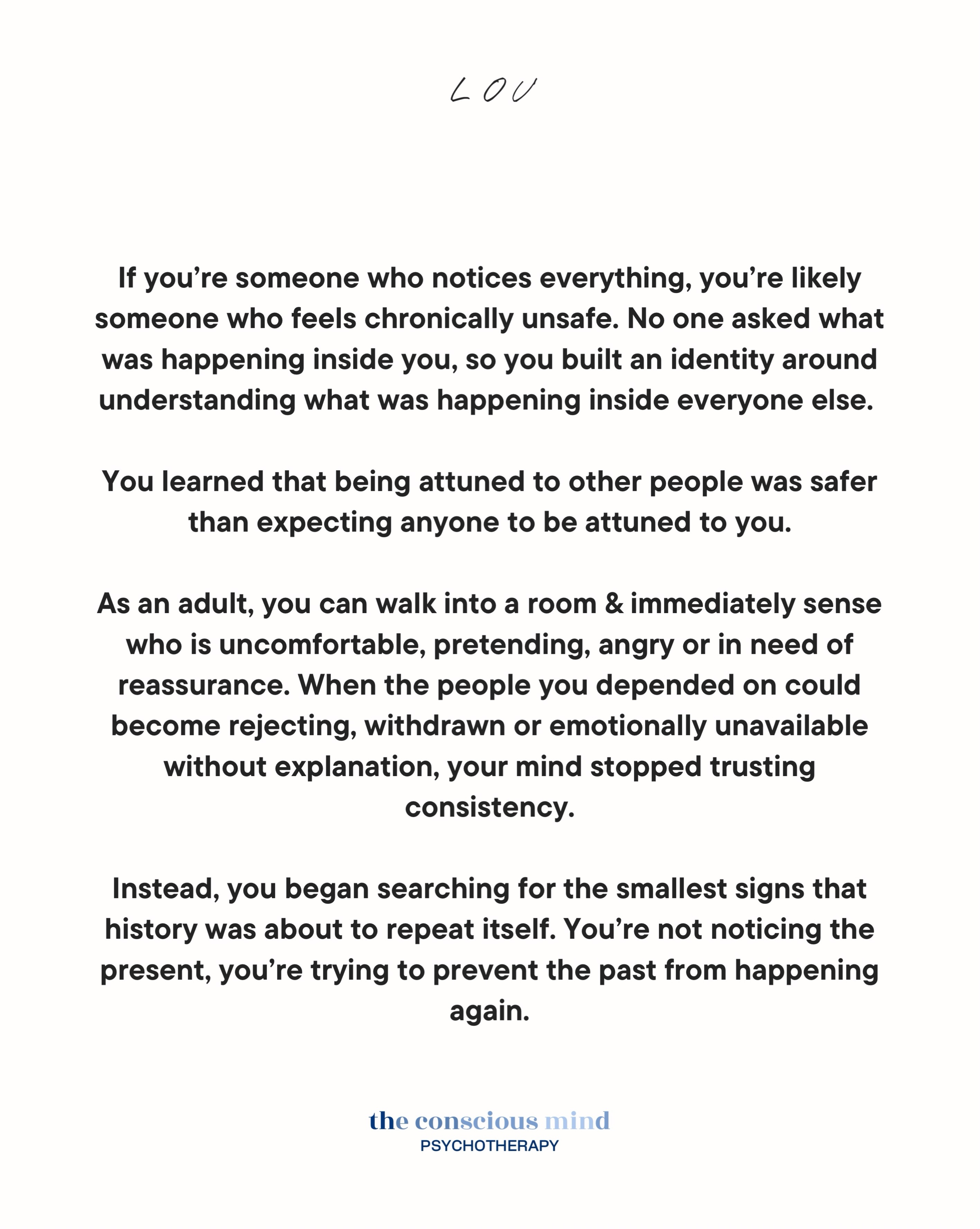 Sometimes, being “good at reading people” isn’t intuition. It’s a survival skill developed from never knowing when emotional safety might disappear. Healing means learning that you no longer have to monitor everyone else to feel safe.
#mentalhealth #mentalhealthawareness #cptsd #trauma #psychology