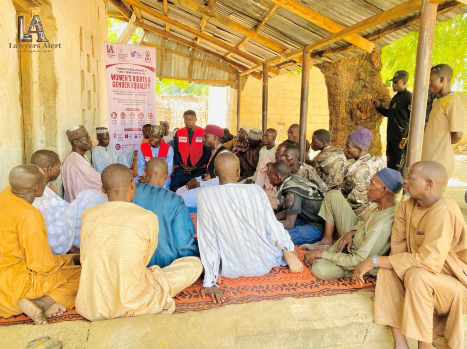 Dalori Community Commits to Ending Gender-Based Violence after Lawyers Alert Training
Dalori Community in Borno State has committed to preventing and ending gender-based violence (GBV) following a community engagement organised by Lawyers Alert. The engagement brought together 60 community members, 30 women and 30 men, to discuss GBV, harmful gender norms and the role of communities in preventing violence.
Following the training, participants committed to speaking out against GBV, challenging harmful practices, supporting survivors and promoting positive behaviours. Men were particularly encouraged to become active allies and influence other men and boys to reject violence.
The commitment marks a step towards building a safer community where women and men work together to prevent GBV and promote dignity, safety and gender equality. The activity was implemented under Lawyers Alert’s Male Feminist Network Project, with support from Centre LSD.