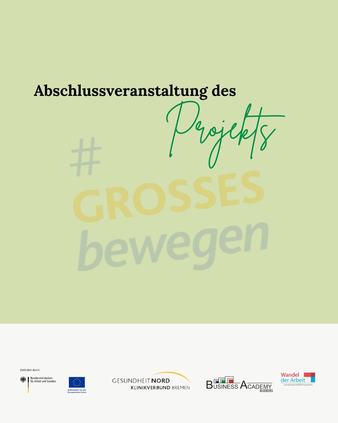 Abschlussveranstaltung des Projekts #GROSSESbewegen
Im Projekt #GROSSESbewegen/ „Kollektive Teilzeitführung & -verantwortung“ der Gesundheit Nord gGmbH, Klinikverbund Bremen, wurde im Rahmen der Abschlussveranstaltung die begleitende Forschung vorgestellt.
Die Business Academy Marburg begleitet das Projekt als Projektträger und untersucht im Rahmen der Begleitforschung, wie Qualifizierung, Beteiligung und arbeitsintegrierte Erprobung kollektive Verantwortung im klinischen Arbeitsalltag unterstützen können.
Die Begleitforschung zeigt, dass individuelle Qualifizierung Veränderung anstoßen kann, jedoch nicht automatisch in gemeinsames Teamhandeln und veränderte organisationale Routinen übergeht. Dafür braucht es klare Aufträge, Führungssupport, reale Entscheidungsräume, Zeit, Rückkopplung und verbindliche Routinen.
Für den weiteren Transfer soll das bestehende Transformationsmanagement der Gesundheit Nord als organisationale Anschlussstruktur genutzt werden. Es schafft Kontinuität zwischen Projektabschluss und weiterer Organisationsentwicklung, verbindet operative Führung, Personal- und Organisationsentwicklung und koordiniert den Transfer der im Projekt aufgebauten Kompetenzen und erprobten Werkzeuge in die regulären Strukturen.
Das Projekt wird im Rahmen des Programms „Wandel der Arbeit: sozialpartnerschaftlich gestalten“ durch das Bundesministerium für Arbeit und Soziales und die Europäische Union über den Europäischen Sozialfonds Plus (ESF Plus) gefördert.
#esfplus #esf #wandelderarbeit #europaeischer_sozialfonds #europaeischersozialfonds