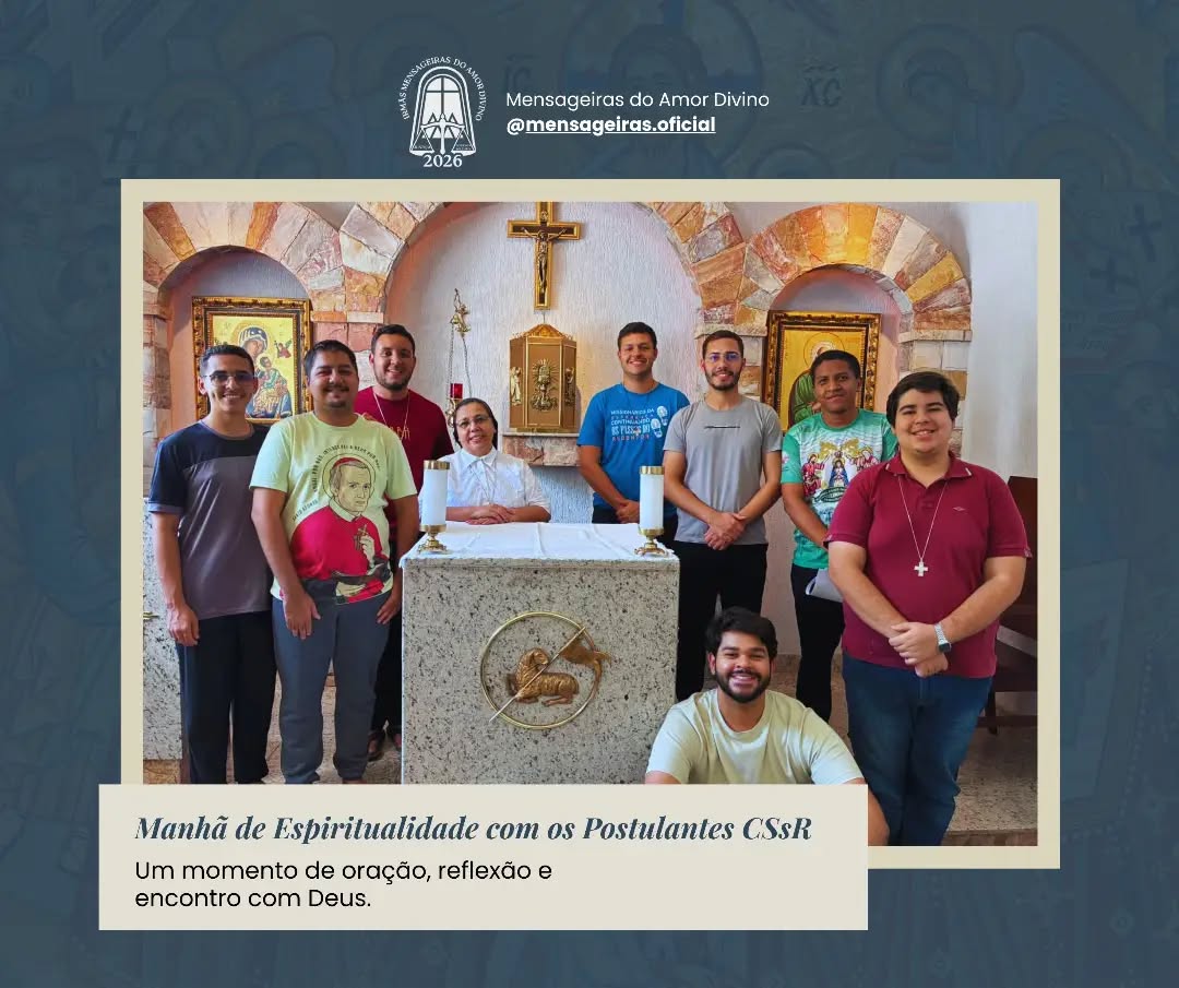 No dia 29 de agosto, vivemos uma manhã de espiritualidade junto aos postulantes da Congregação do Santíssimo Redentor (CSsR), marcada pela oração, partilha e aprofundamento da caminhada vocacional.
Que esses momentos de silêncio, escuta e comunhão fortaleçam cada jovem em seu discernimento e em sua resposta ao chamado de Deus. 🙏✨
#MensageirasDoAmorDivino #Espiritualidade #Vocação #Postulantes #CSsR