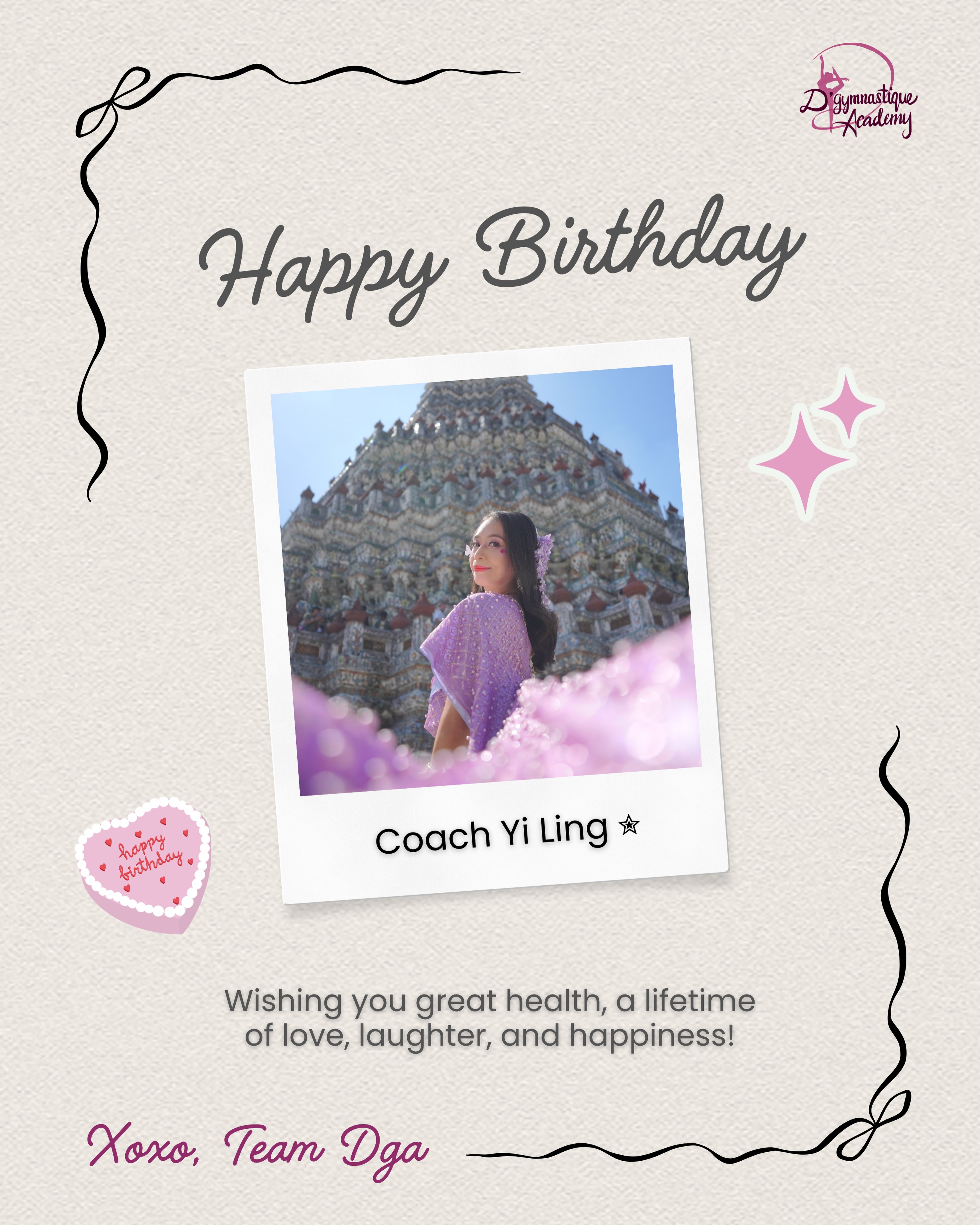 Today, we would like to wish Coach Yi Ling a very Happy Birthday!๐
We appreciate you for your unwavering dedication, passion, and love for both your work and our gymnasts. Thank you for always believing in them, and constantly pushing our girls to reach their fullest potential!๐คธ๐ปโโ๏ธ๐ซ
We wish you nothing but good health, happiness, and many beautiful moments ahead. May your special day be filled with all the love and joy you deserve!๐ฅฐ
With love,
All of us at DโGymnastique Academy ๐