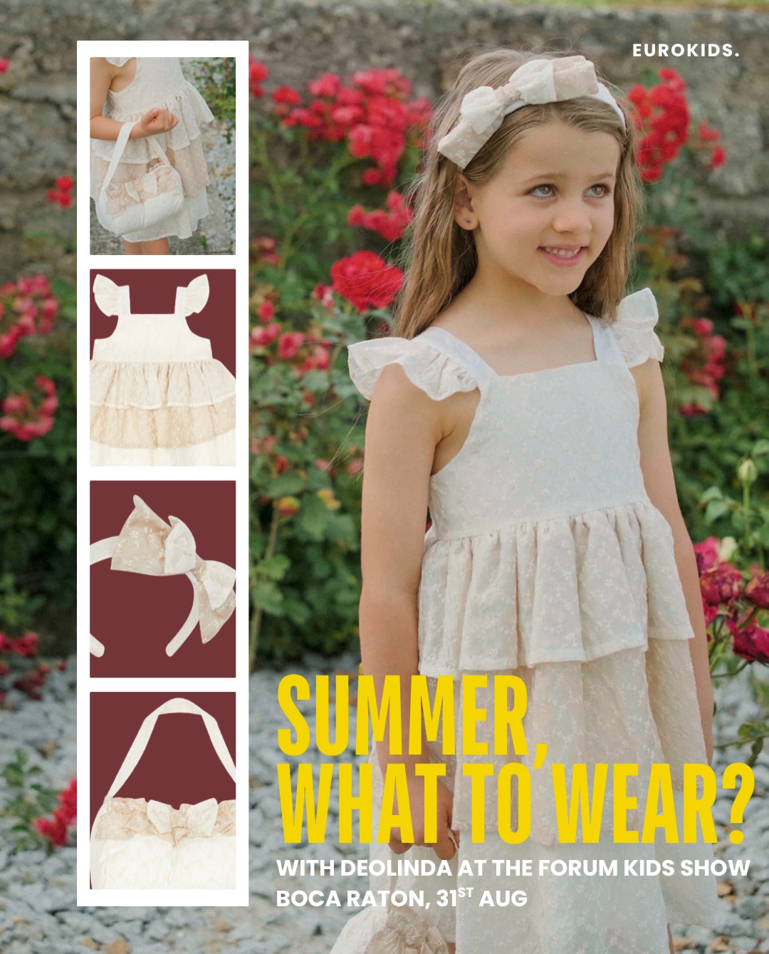 ☀️👗 WHAT TO WEAR: SUMMER ’27
Soft silhouettes, playful prints, coordinated details and effortless little looks made for long summer days. 🌿🎀
This week’s summer edit comes from @deolindaandyou 🇵🇹 — just one taste of the Spring/Summer ’27 collection we’re bringing all the way to Florida.
🌴 FLORIDA BUYERS — THIS IS YOUR CHANCE TO SEE IT IN PERSON.
Eurokids is driving nearly 3,000 miles from New York to Boca Raton 🚐💨 to bring our SS27 collections together for the @forumkidsshow .
📍 FORUM Kids Show
🗓️ Monday, August 31, 2026
🏢 THE BRIC — Boca Raton Innovation Campus
5000 T-Rex Ave, Boca Raton, FL 33431
Alongside Deolinda, you’ll be able to explore our selection of leading European childrenswear brands from Portugal, Spain and Italy — covering everything from baby layette to bigger sizes, moderate to high-end price points, occasionwear, everyday collections and Meia Pata swimwear. ☀️🩱✨
📚 Start with the SS27 Eurokids Bookshelf, save the looks you love, then come see the fabrics, colors and details for yourself at Forum.
We’re going the distance for this one, Florida. 🌴
Don’t miss the opportunity to see the collections while they’re all together under one roof.
#deolinda #eurokids #forumkidsshow #ss27 #childrensfashion