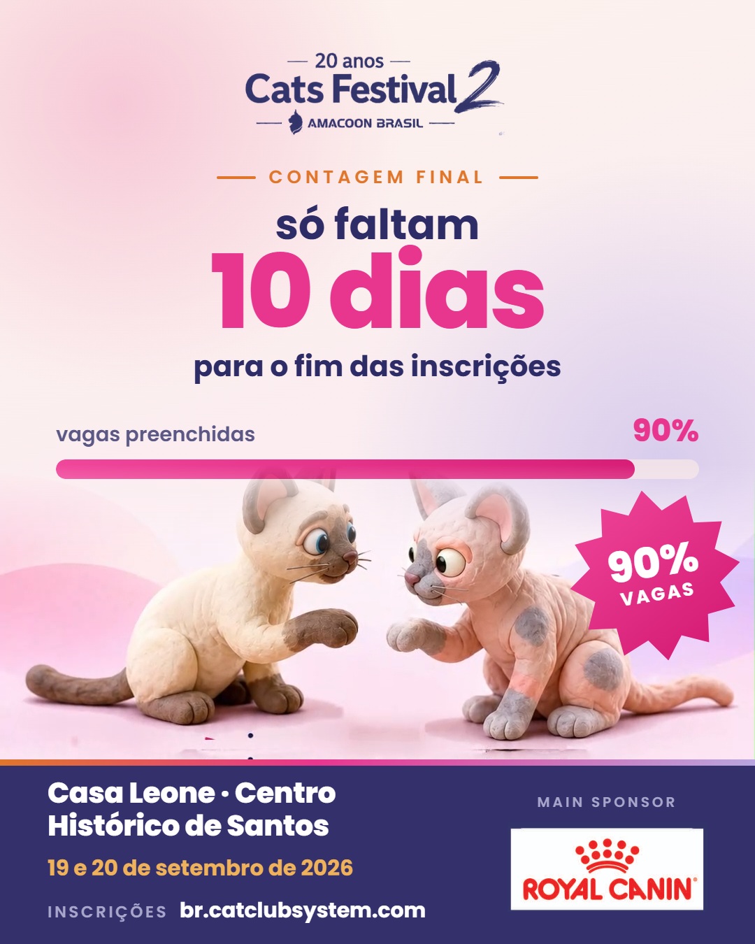 A Cats Festival - 20 anos Amacoon Brasil sempre é SUCESSO, agradecemos muito a confiança e predileção de todos. Já alcançamos 90% da capacidade. Agradecemos sua presença!
Quem ainda não se inscreveu, CORRE LÁ!
Leia o convite técnico e como inscrever seu gato em:
http://www.amacoon.com.br/eventos-expositores
Estamos com SAUDADES de TODOS vocês!
#gato #amordequatropatas #catlover #gatosexoticos
#CatsFestival2 #Amacoon20Anos #ExposiçãoDeGatos #FIFe #Santos #gatosengraçados #gatosfofos #gatosdobrasil #royalcanin #royalcaninbrasil #expogatospraia #catsfestival #amacoon_brasil #amacoon #gatosdeinstagram #catracalivre #baixadasantista #cidadedesantos #animaisdeestimação