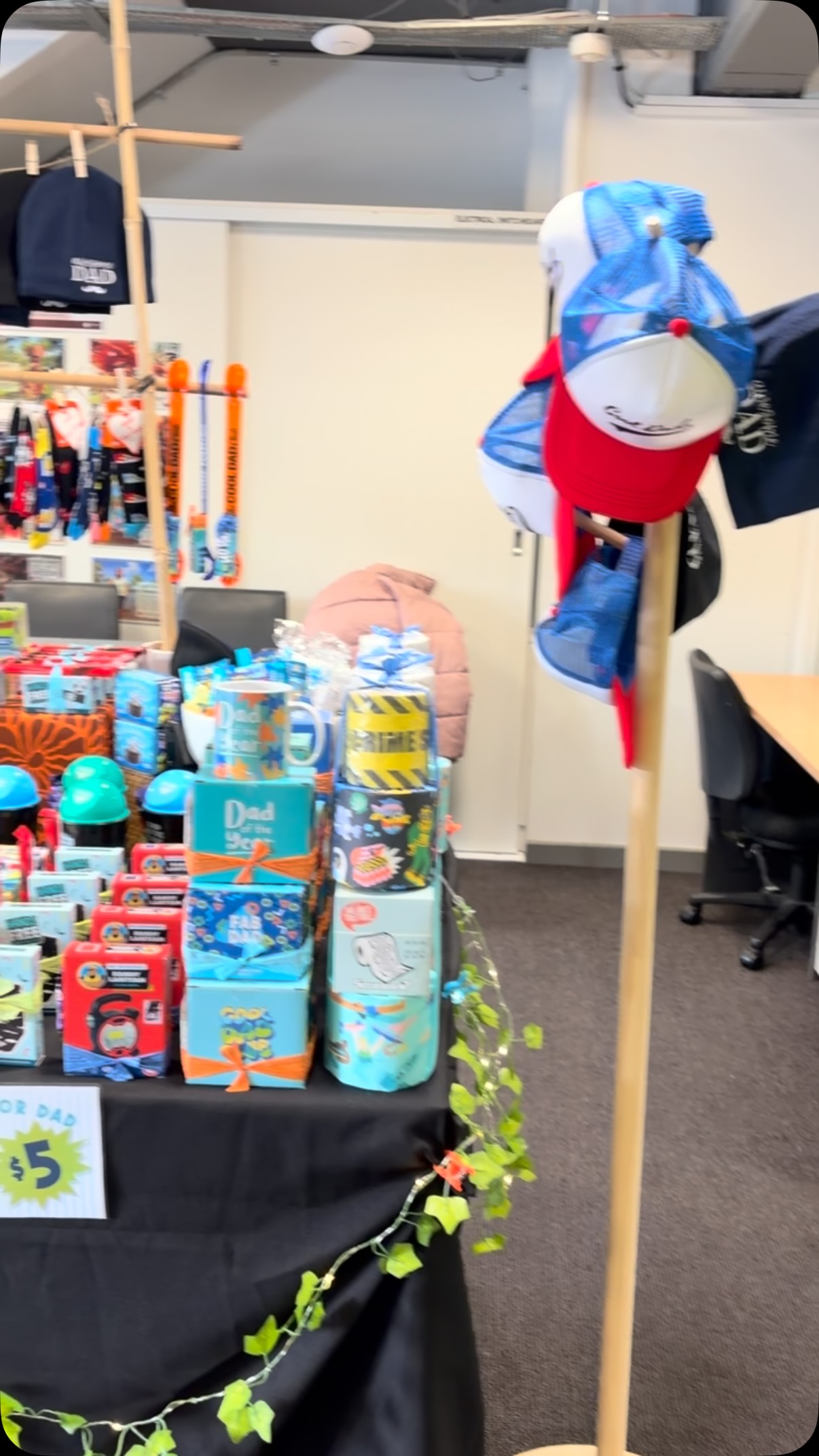 Fatherโs Day stall ready to go! So many great pressies for dad and grandad! A special thanks to the mums who worked tirelessly today to get it all ready!