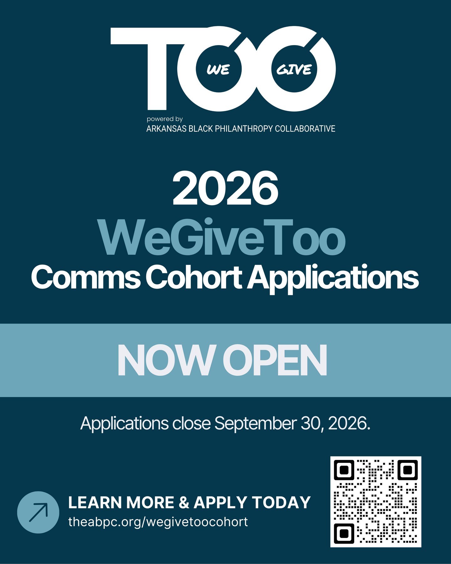 Applications are now open for ABPC’s inaugural WeGiveToo Comms Cohort, a capacity-building initiative designed to strengthen the communications and fundraising readiness of Black-led, Black-serving, and Black-focused organizations across Arkansas.
Selected organizations will receive tailored support in areas such as messaging and storytelling, communications planning, digital marketing, donor engagement, media relations, and communications materials, along with workshops, resources, technical assistance, and office hours to help put those strategies into practice.
Applications close Sept. 30. Learn more and apply: link in bio.