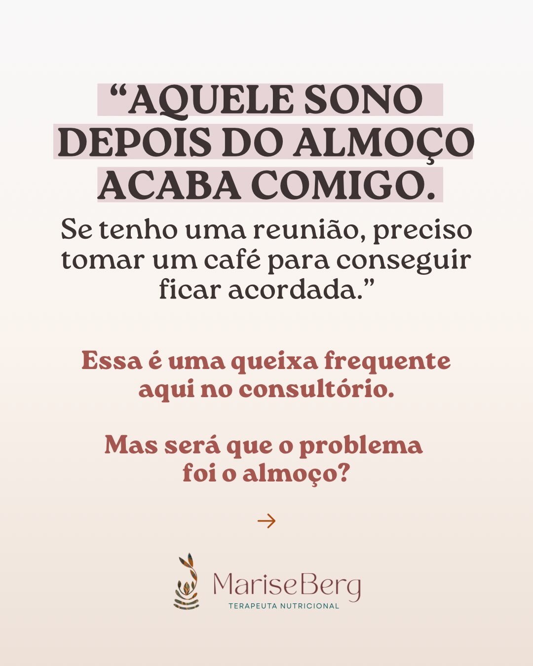 Nem sempre é fácil perceber que você está cansada.
Você acorda, toma café e funciona. Trabalha, resolve problemas, cumpre a agenda. Quando a energia cai, entra outro café ☕️
Até que o corpo começa a dar sinais.
O sono depois do almoço pode ser um deles.
No consultório, gosto de investigar o que acontece antes de tentar silenciar esse sinal. Como está o sono? A digestão? O estresse? A rotina? De onde vem a energia que sustenta esse dia?
A queixa que aparece no prato começou muitas horas antes de você se sentar à mesa.
Se essa conversa fez sentido para você, me envie uma mensagem pelo WhatsApp. Será uma alegria conversar e te contar como funciona o acompanhamento em Nutrição Terapêutica.
#ayurveda #consciênciaalimentar #portrasdogarfo