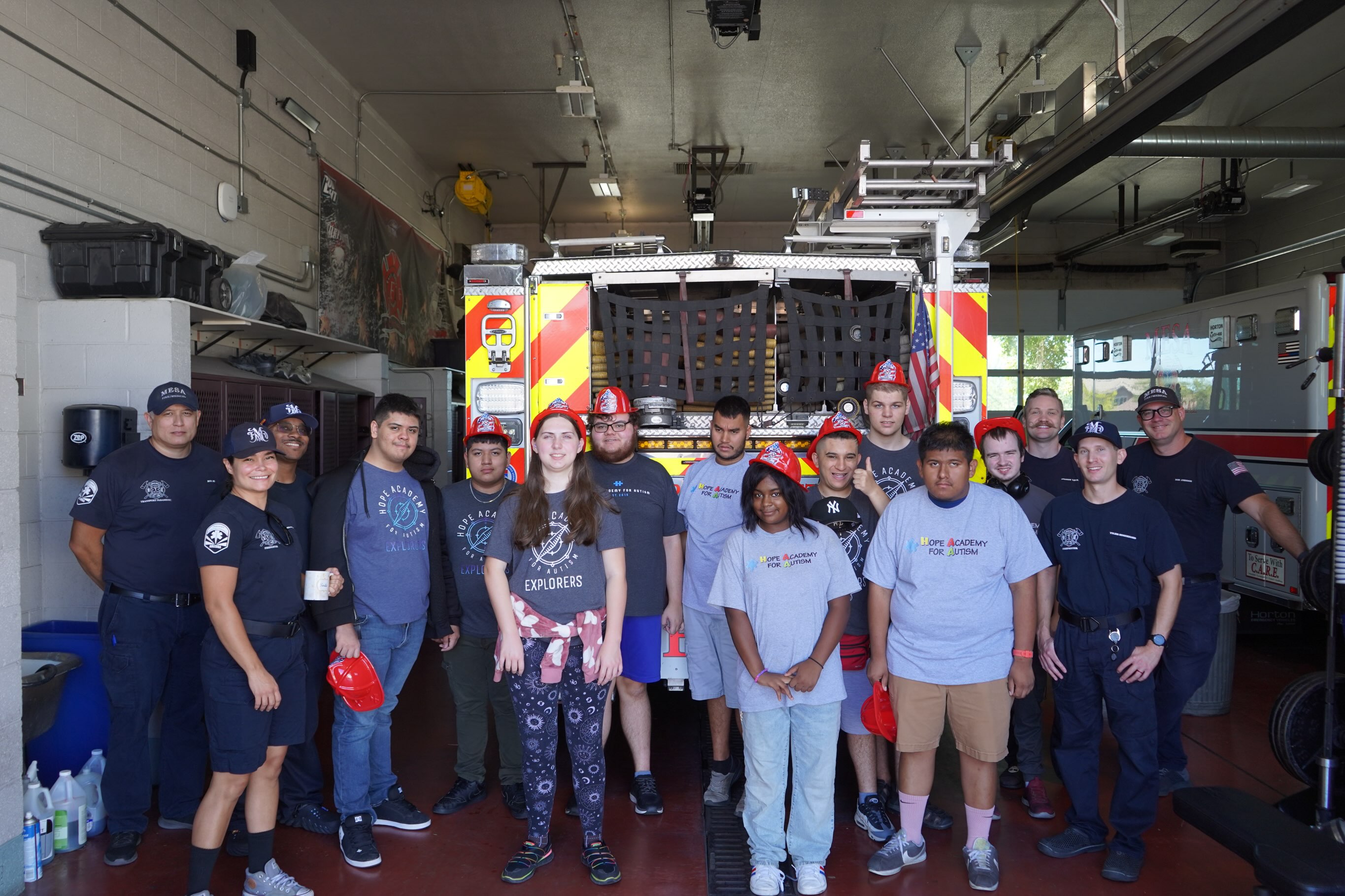 Mr. Ty’s class had an amazing visit to the Mesa Fire Station! We got a behind-the-scenes look at their “home away from home,” toured the living quarters, climbed inside an ambulance and fire truck, and had the chance to time a firefighter getting fully geared up in less than a minute!
A huge THANK YOU to Station 213 for welcoming us, sharing your time and expertise, and giving our students such a fun and memorable glimpse into the incredible work you do. We are so grateful for your amazing team! ❤️💙
________________________________________________
#HSTransitionalClass #CommunityBasedLearning #MesaFireDepartment #LearningInTheCommunity #hopeacademy4autism