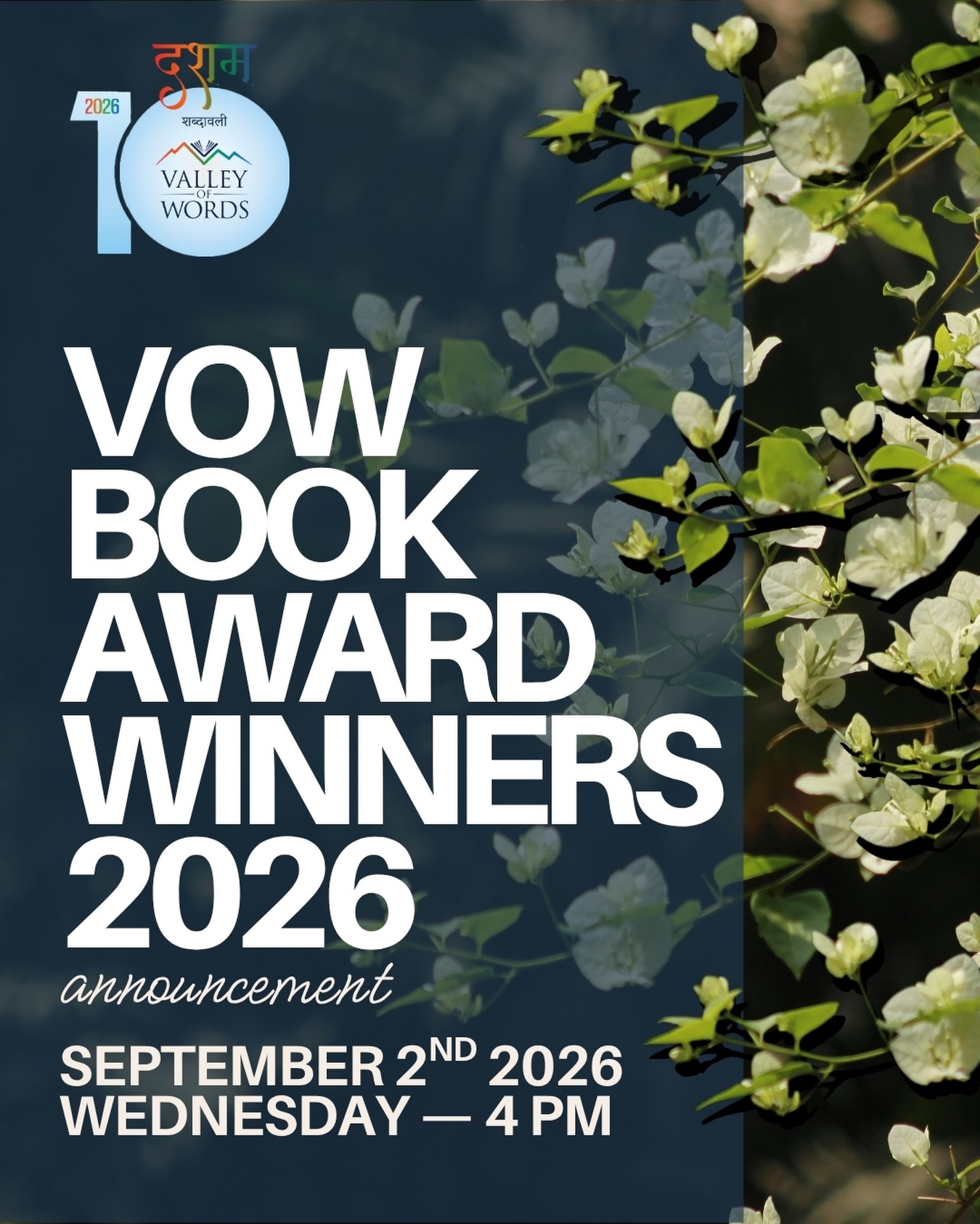 📚✨ The wait is almost over!
The VoW Book Award Winners 2026 are ready to be revealed. Join us as we celebrate outstanding voices and works across languages, genres and generations.
📅 2 September 2026
🕓 4 PM
Stay tuned for the big announcement!
#VoWBookAwards2026 #ValleyOfWords #VoW2026 #BookAwards #IndianLiterature