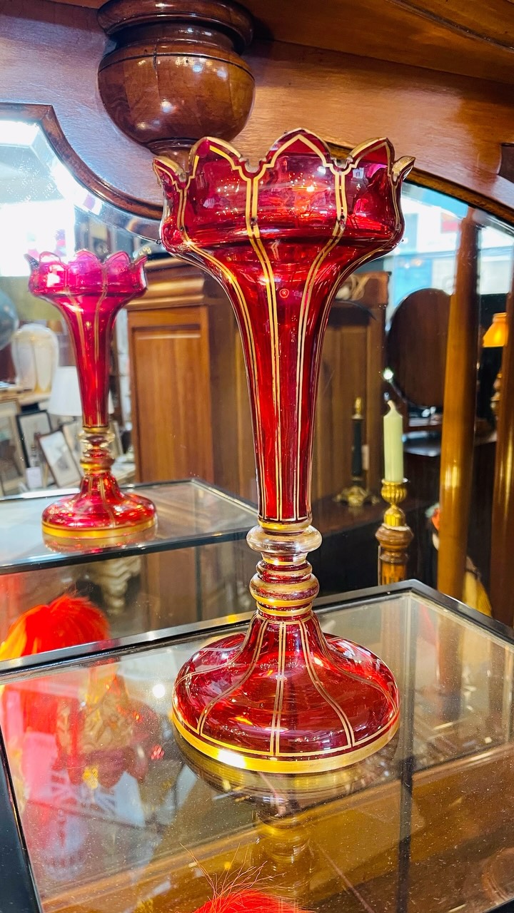 Bohemian gilt decorated
ruby glass lustre.