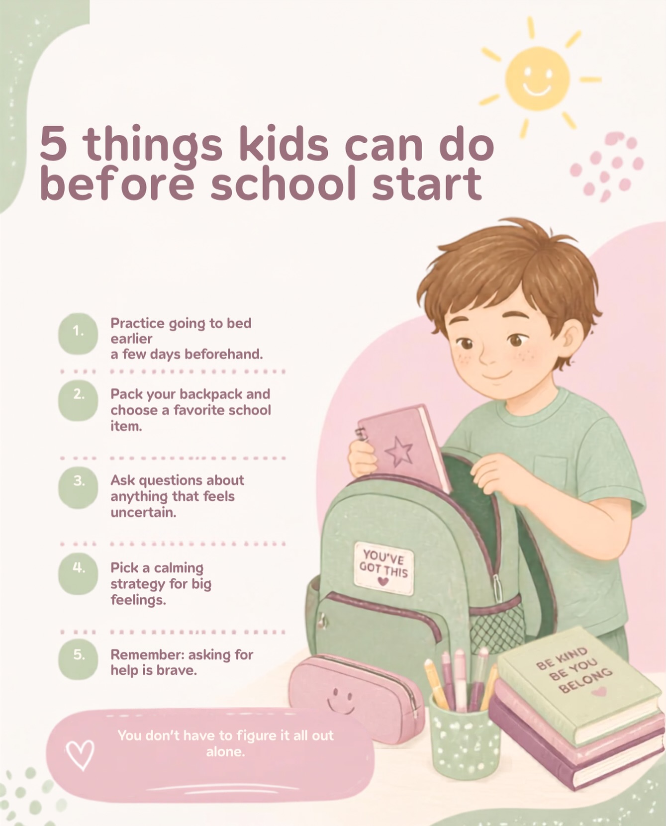 After slow summer days, jumping back into routines can feel like a lot. The goal isn’t to go from 0 to 100, it’s to ease back in and help kids feel prepared, supported, and confident.
A little preparation now can make the transition feel much smoother for the whole family. #backtoschool #mentalhealth #mentalhealthawareness #confidence #children