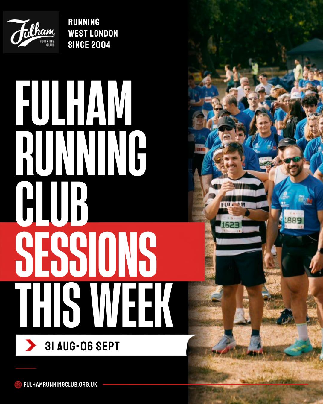 Here are your #fulhamrunningclub sessions for the upcoming week. Thanks to all our amazing volunteers for hosting!
Don't forget that next Saturday is #StripesOutSaturday at @fulhampalaceparkrun
You can also sign up for our Autumn Stagger on Thursday 10 August. It's for EA members only, but if you sign up today, you not only get to join this event, but will be able to participate in the cross country season!
#running #intervals #runningclub #london #fulham