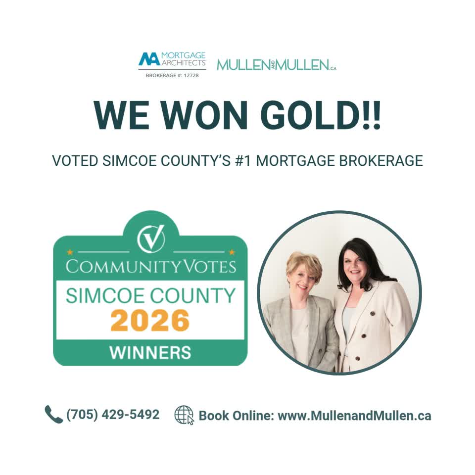 We WON GOLD! 🏆 Simcoe County's #1 Mortgage Brokerage.
THANK YOU, THANK YOU! 💗
Being recognized in the 2026 Community Votes Simcoe County Awards is such an incredible honour — and it’s all thanks to YOU!
Your support, trust, and votes made this possible. It’s a privilege to walk alongside you through all of life’s moments, and we’re beyond grateful to do the work we love in the communities we care so deeply about.
From the bottom of our hearts — thank you!
If you are looking for some guidance in your Mortgage journey, book a time with us online or give us a call.
💻 www.MullenandMullen.ca
📞 (705) 429-5492
MORTGAGE ARCHITECTS, BROKERAGE #12728
#CommunityVotes2026 #SimcoeCounty #ThankYou #Grateful #GoldWinner #LifesMoments #MullenandMullen #WasagaBeach #Clearview #MortgageArchitects