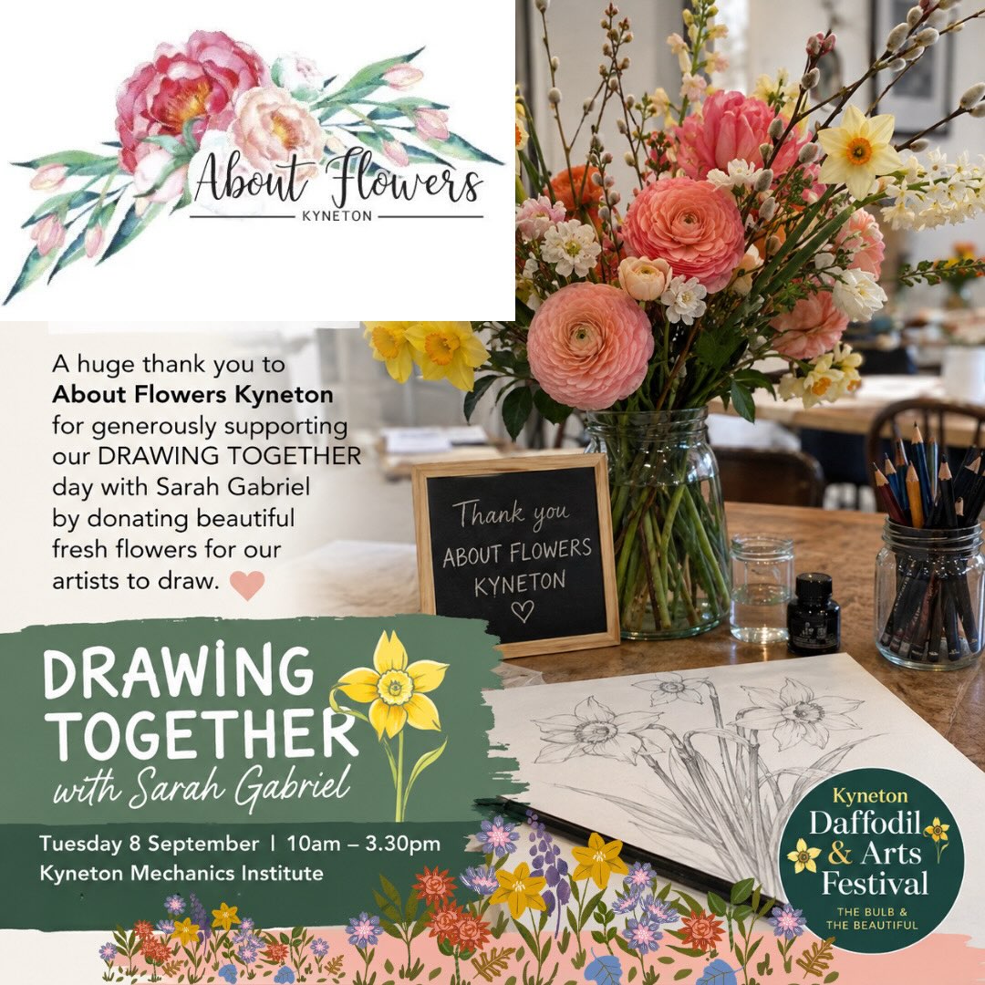 A BEAUTIFUL LOCAL COLLABORATION!
A very special thank you to @aboutflowers_kyneton for generously supporting our DRAWING TOGETHER with Sarah Gabriel @lauristonpress day by donating beautiful fresh flowers for our artists to draw. 💐
There’s something pretty special about local businesses getting behind our Festival, and we are so grateful to @aboutflowers_kyneton for helping bring a little extra colour and inspiration to this wonderful creative day.
Make sure you show them some local love and check out their gorgeous range of fresh flowers and gifts!
#KynetonDaffodilAndArtsFestival #AboutFlowersKyneton SarahGabriel DrawingTogether SupportLocal Kyneton TheBulbAndTheBeautiful