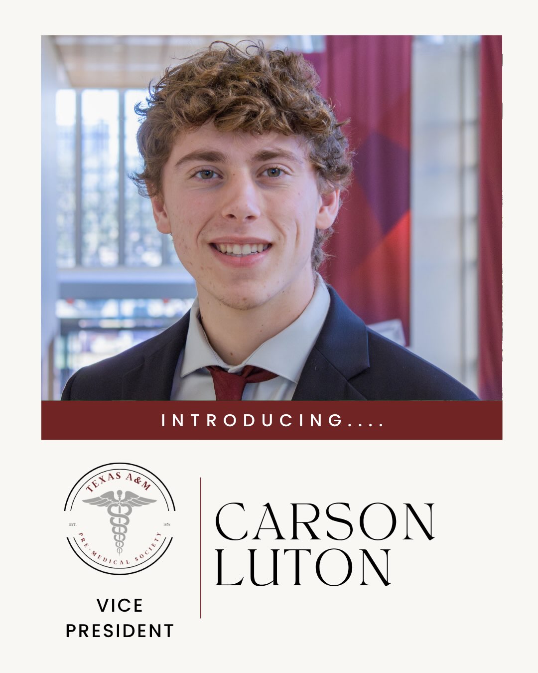 2026-2027 OFFICER COUNTDOWN DAY 9!!!
Introducing Carson Luton, our new Vice President!
-
-
🚨The Pre-Medical Society Informational is TOMORROW, September 1st at 7pm in HELD 100! We hope to see you there!