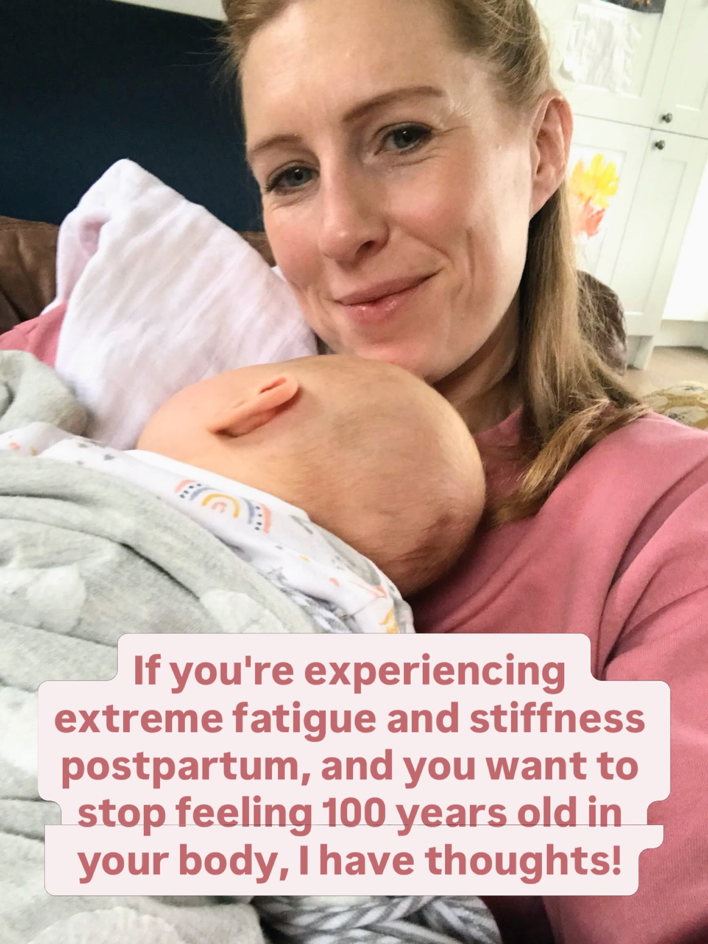 Just wanted to normalise that it’s really tiring postpartum, and that jumping for joy with all the new mum feels can be really hard to get the energy for!! And the fact that we are absolutely aching and stiff a lot of the time…. I’ve been there! How often are we just stuck in a position and thinking, ouch this is uncomfortable?!
Wanted you to know you’re not alone. Slide 4 is important..
We can do a few stretches, we need time and space for them, but I’m telling you they’ll change your energy for the day. Give it a go and let me know!!
Were you super stiff and aching in those early days postpartum?