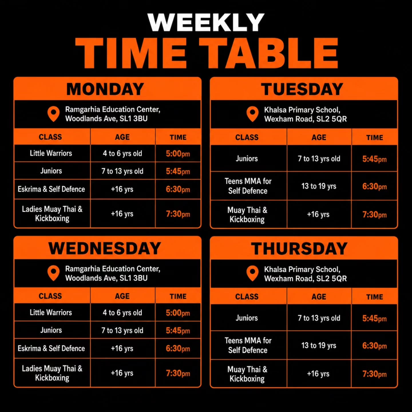 The time is now!
Our new weekly schedule from September 2026.
