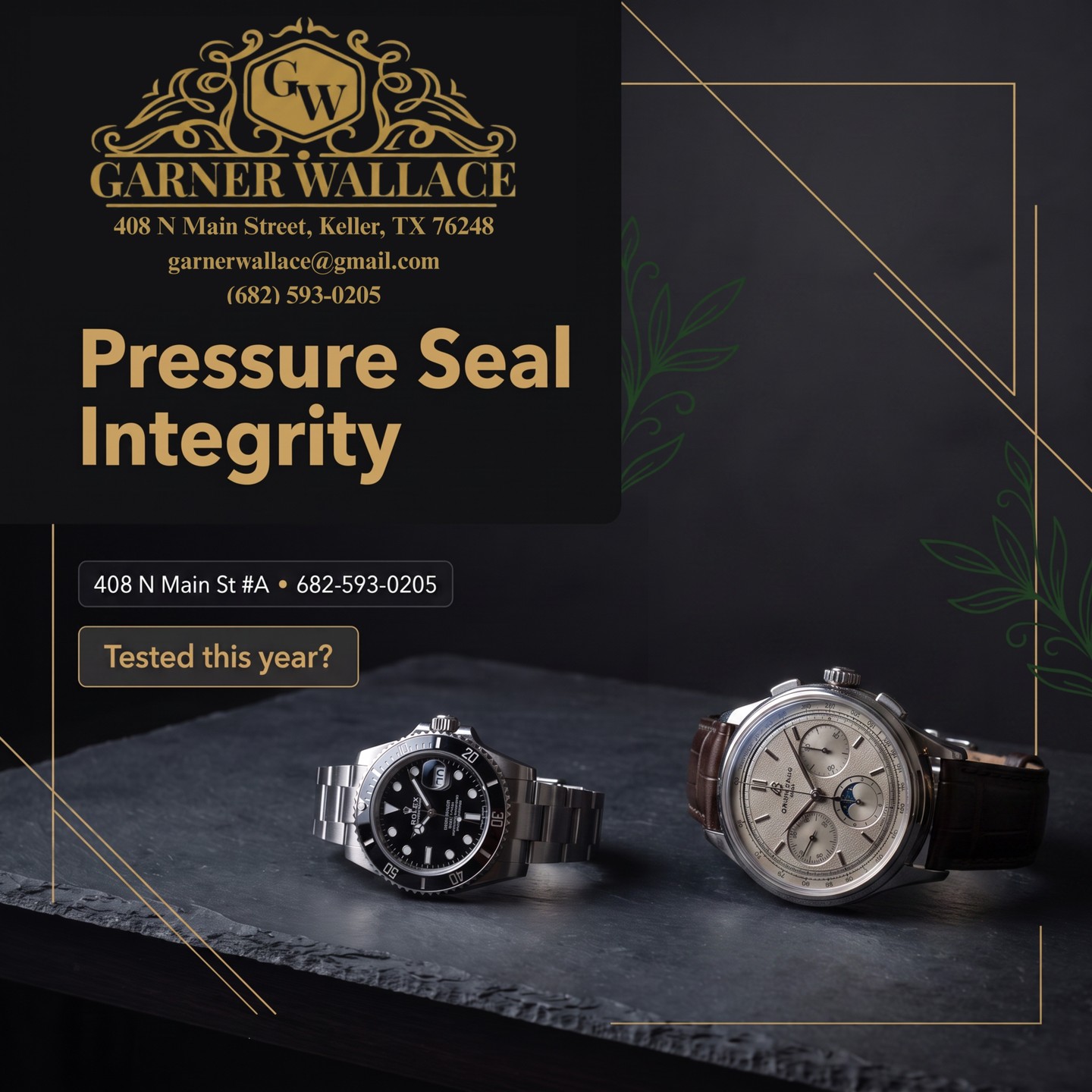 Viton gaskets degrade in 18-24 months from heat and humidity. Dual-stage pressure testing protects Caliber 3135/3235 seals. Tested this year? Visit us at 408 N Main Street, Suite A, Keller, TX or call 682-593-0205.
#jewelrydesigner #personalizedjewelry #gemstonejewelry #naturalgemstones #vintagewatch #preownedrolex #GarnerWallace #KellerTX #CustomJewelry