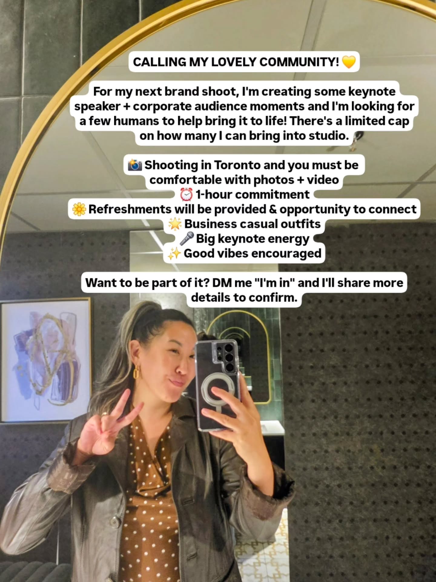 CALLING MY LOVELY COMMUNITY! đ
For my next brand shoot, I'm creating some keynote speaker + corporate audience moments and I'm looking for a few humans to help bring it to life! There's a limited cap on how many I can bring into studio but I would love the community who has been with my business for nearly 8 years reflected in these moments.
đ Fri, Sept. 11, 2026
đ¸ Shooting in Toronto and you must be
comfortable with photos + video
â°ď¸ 1-hour commitment
đź Refreshments will be provided & opportunity to connect
đ Business casual outfits
đ¤ Big keynote energy
⨠Good vibes encouraged
Want to be part of it? đ¤
DM me "I'm in" and I'll share more details to confirm.
#Photoshoot #CommunityMatters #Speaker