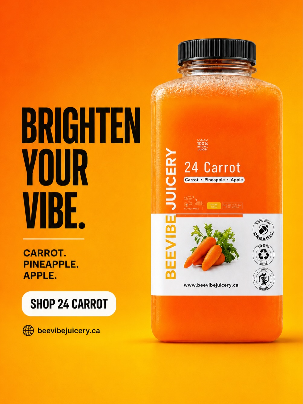 Real ingredients, but make them delicious. π₯ππ
24 Carrot delivers a naturally sweet blend of cold-pressed carrot, pineapple + apple, with a smooth, refreshing taste that makes adding more goodness to your day easy. β¨
No artificial ingredients. No preservatives. Just real juiceβand a whole lot of good vibes. ππ