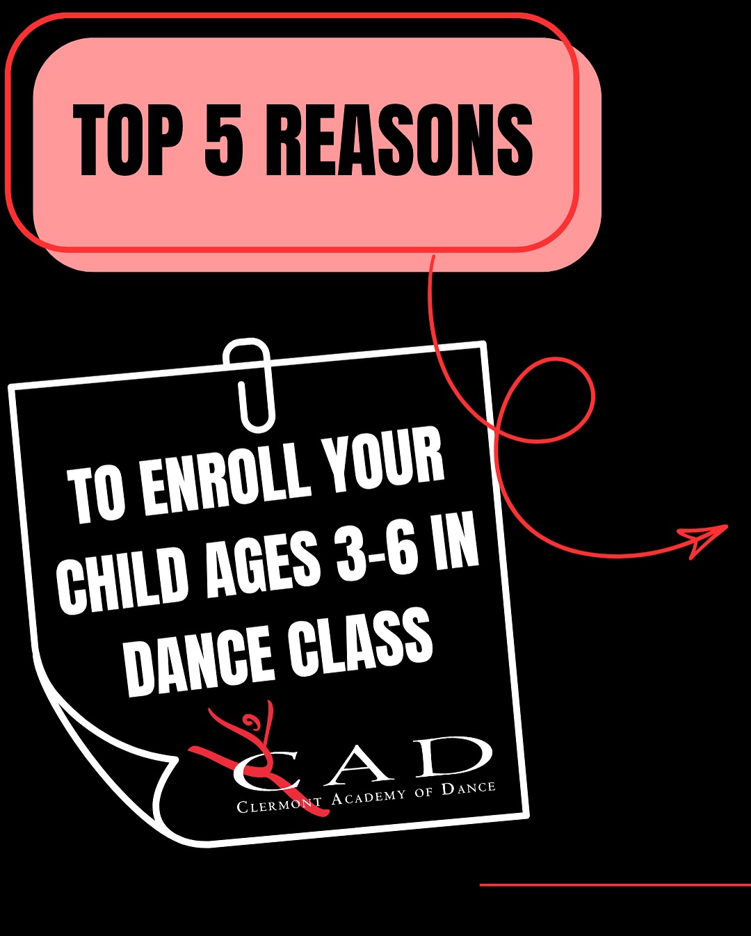 Top 5 reasons to enroll your little one in DANCE✨
1. Builds Confidence
2. Develops Motor Skills
3. Learn to Follow Directions
4. Make Life Long Friendships
5. Use Your ENERGY!
Registration is ongoing here at CAD! We are SO proud of our young dancers! Enroll today and let your child bloom into their best version of themselves! ♥️🤍🖤