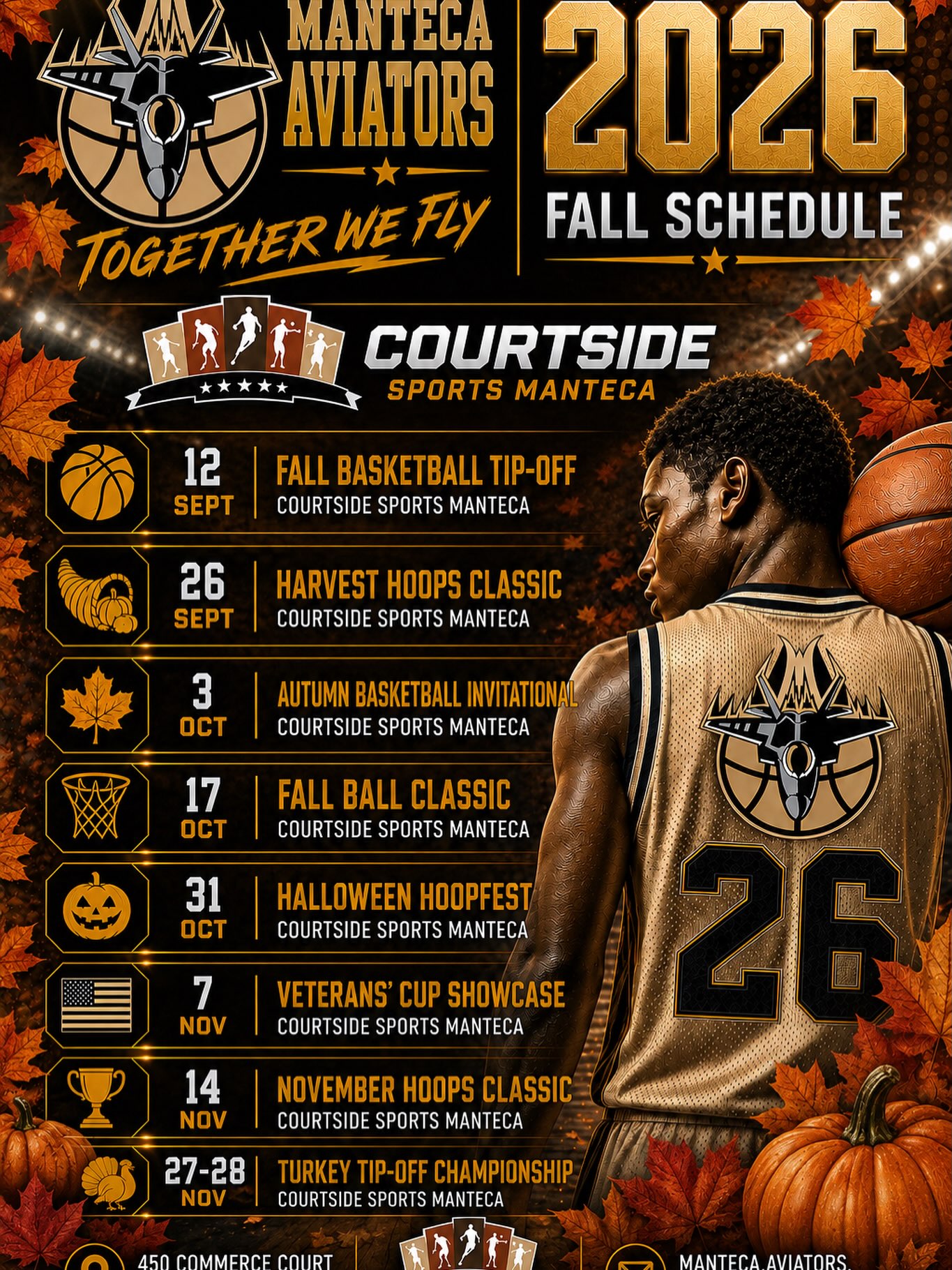 ππ FALL BASKETBALL IS HERE! ππ
The Fall Tournament Schedule is set at Courtside Sports Manteca! π₯
πππ LOCK US IN THIS FALL! πππ
βοΈβοΈ TOGETHER WE FLY! βοΈβοΈ
Get ready for another season of competitive basketball, great matchups, packed gyms, and championship weekends! π
π Courtside Sports Manteca
π Boys & Girls Basketball
π Multiple Age Divisions
π Competitive Tournament Weekends
COACHES & PROGRAM DIRECTORS β GET YOUR TEAMS LOCKED IN! π Weβre looking forward to seeing familiar programs back in the gym and welcoming new competition this fall!
@manteca_aviators @slamnjammodesto @under8tedaau @209heatbasketball @scholars_basketball @chuckhayes_gbb @chuckhayesbasketballyouth @mantecatitansaau @topgunmanteca @valleyboyzelitebasketball @valleygirlzelitebasketball @mudville__elitebasketball @mudville_elitegirlsbasketball @ho0psndreams @visalia_avengers @valleyfrostbasketballcv @buckeyes_elite @prolifichoopsllc @bayarea_lava @ares_basketball @startiifinish @modestomagic @modesto_soldiers @midtownheattravelbasketall @tba_tracy @tracyspartans @teamhenduelite510 @916ers_aau_ @sacyellowjackets @manteca_kings @durans_allstars_ @jacksonallstarsbball @centralvalleyeliteaau @teamcreationbball @stocktonheroes @officialstocktonsoldiers @stockton_panthers @its_butta_basketball @elitebigtimeaau @oakdalestangsbasketball @teamclutchcrew @team_locked_in @teamdailyaau @delta_dubs @lengendary_ballerz @mocaliroyals @escalon_boys_basketball @deltaheatbasketball @dhs_hawks_basketball @m.i.e_basketball @g_town_sports_ @benchmobelite @underrated_elite @thevalleyshockers @thevalleyshowtime @barnstormers.basketball.club @209ballerz @factoryboysbb @factorygirlsbb @psawestcoast @bayareanitro @ebwaves @jwelitebasketball @atdubbasketball @dream_eliteaau @mercedelitebasketball @hits.academy @dc_hoops @thegrindteambasketball @speedcityathletics @keepithoopaau @centralcaldynamics @sj_ladymavs @smavsbball @modesto_flight @cencalraidersaau @officialoutlawsbbal @lockedin209_basketball @thesplashfam @splashfamilyhoops @certifiedfamlifebasketball @lyte.elite.tv @runasoneaau
Weβre looking forward to seeing familiar programs b
