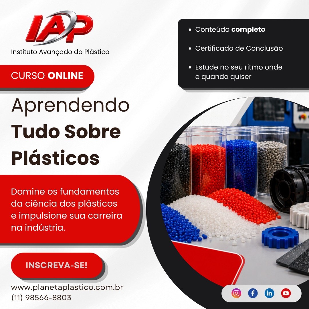 📚 Curso Online – Aprendendo Tudo sobre Plásticos
Construa uma base sólida na ciência dos plásticos e domine a linguagem técnica do setor. Ideal para quem deseja entender desde os conceitos fundamentais até o comportamento dos materiais no processamento.
Aprenda sobre matérias-primas, propriedades, aditivos, reologia e principais processos como injeção, extrusão e sopro tudo de forma clara e aplicada ao dia a dia industrial.
🎯 Indicado para profissionais que buscam conhecimento completo e evolução na área.
🎓 Cursos 100% Online
📄 Apostila | 📜 Certificado | 🛠 Suporte Técnico
🎥 Aulas técnicas, atualizadas e com linguagem prática.
🔗 Inscreva-se agora!
🌐 www.planetaplastico.com.br
📧 treinamentos@planetaplastico.com.br
📞 (11) 98566-8803 | (11) 4352-9400
#IndustriaDoPlastico #TecnologiaDoPlastico #CursoDePlasticos #EngenhariaDePlasticos #TransformacaoDePlasticos #Industria #Polimeros #InjecaoPlastica #ExtrusaoDePlasticos #MateriaisPlasticos #CapacitacaoProfissional #QualificacaoProfissional #CursoOnline #ConhecimentoTecnico