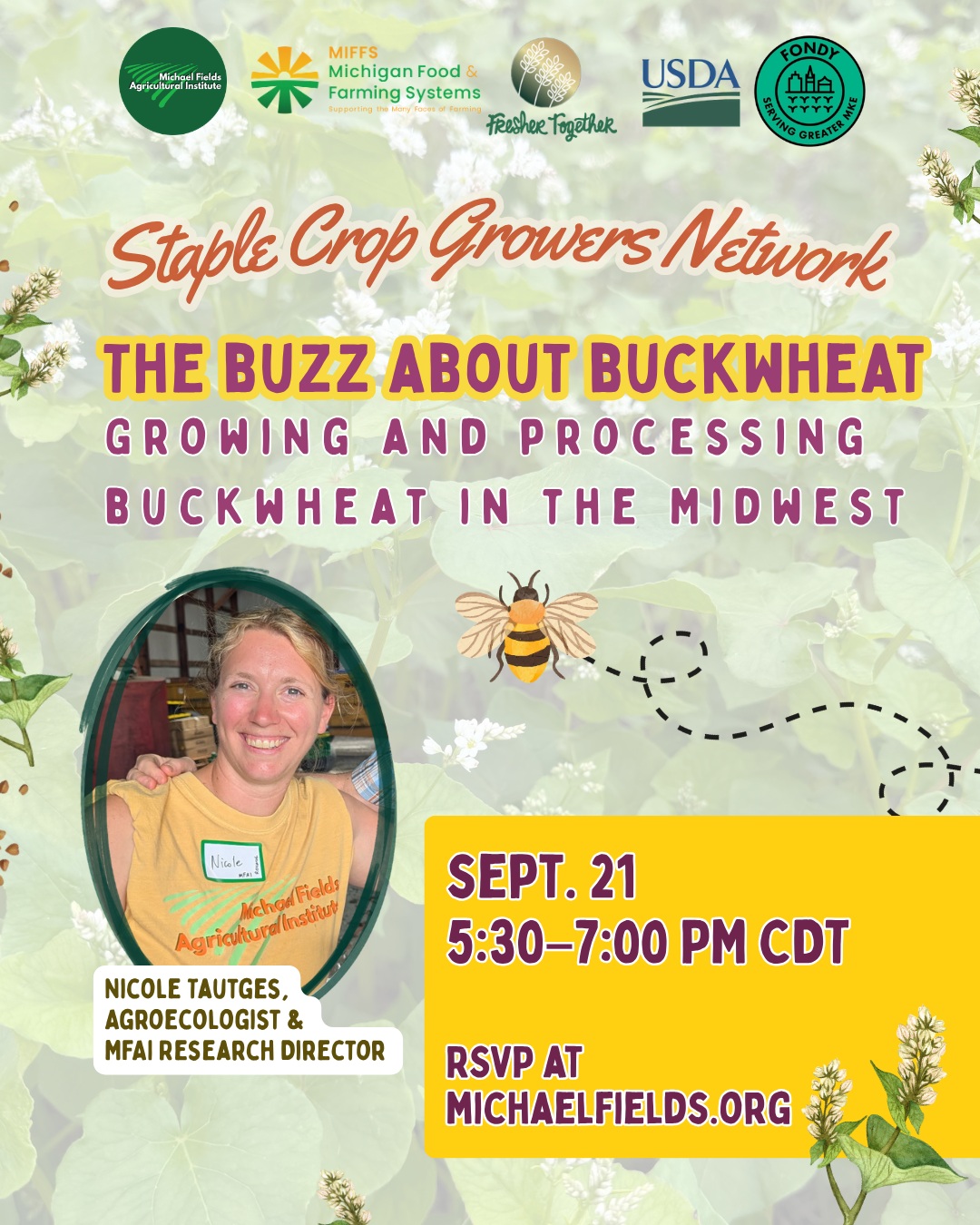What’s all the buzz about buckwheat? 🐝
Join us TONIGHT at 5:30 PM CDT for a free live webinar with MFAI Research Director and Agroecologist Dr. @ntautges.
We’ll dig into growing and processing buckwheat in the Midwest and share practical insights from MFAI’s research.
Can’t join us live? Register anyway, and we’ll send you the recording afterward.
RSVP to receive the link:
https://www.michaelfields.org/event-details/the-buzz-about-buckwheat