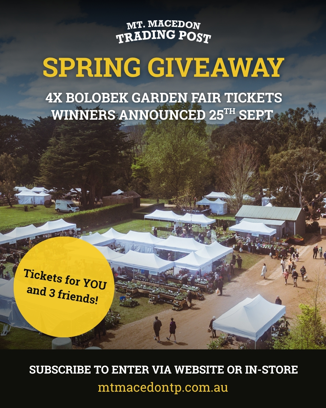 The @bolobekgardenfair is one of the best days out in the Ranges - 50+ specialist stallholders, guest speakers, and access to one of Victoria's most significant private gardens at the foot of the Mount. The fair runs Saturday 3 and Sunday 4 October, and we're giving away 4 tickets so you can bring three friends along. Subscribe via the website or in-store to enter. Winners announced 25 September.
#MountMacedonTradingPost #MacedonRanges #MtMacedon #BolobekGardenFair #SpringGiveaway
