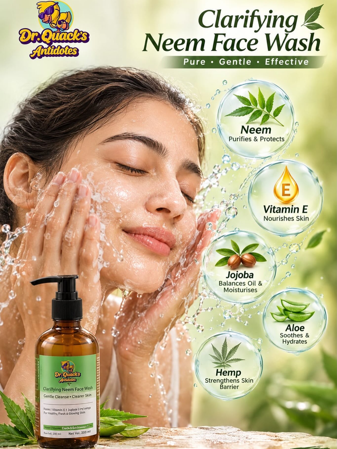✨ Cleanse. Clarify. Refresh. Glow. 🌿💧
Start your skincare routine with Dr. Quack’s Clarifying Neem Face Wash, a gentle, refreshing cleanse enriched with Neem, Vitamin E, Jojoba, Aloe & Hemp. 🌱
Wash away daily impurities and leave your skin feeling fresh, clean and nourished. 💚✨
#DrQuacksAntidotes #NeemFaceWash #FaceWash #NeemSkincare #NaturalSkincare GentleCleanse ClarifyingSkincare HealthySkin FreshSkin GlowingSkin AloeVera VitaminE JojobaOil HempSkincare DailySkincare SkincareRoutine NatureCare PureGentleEffective SelfCare BeautyCare