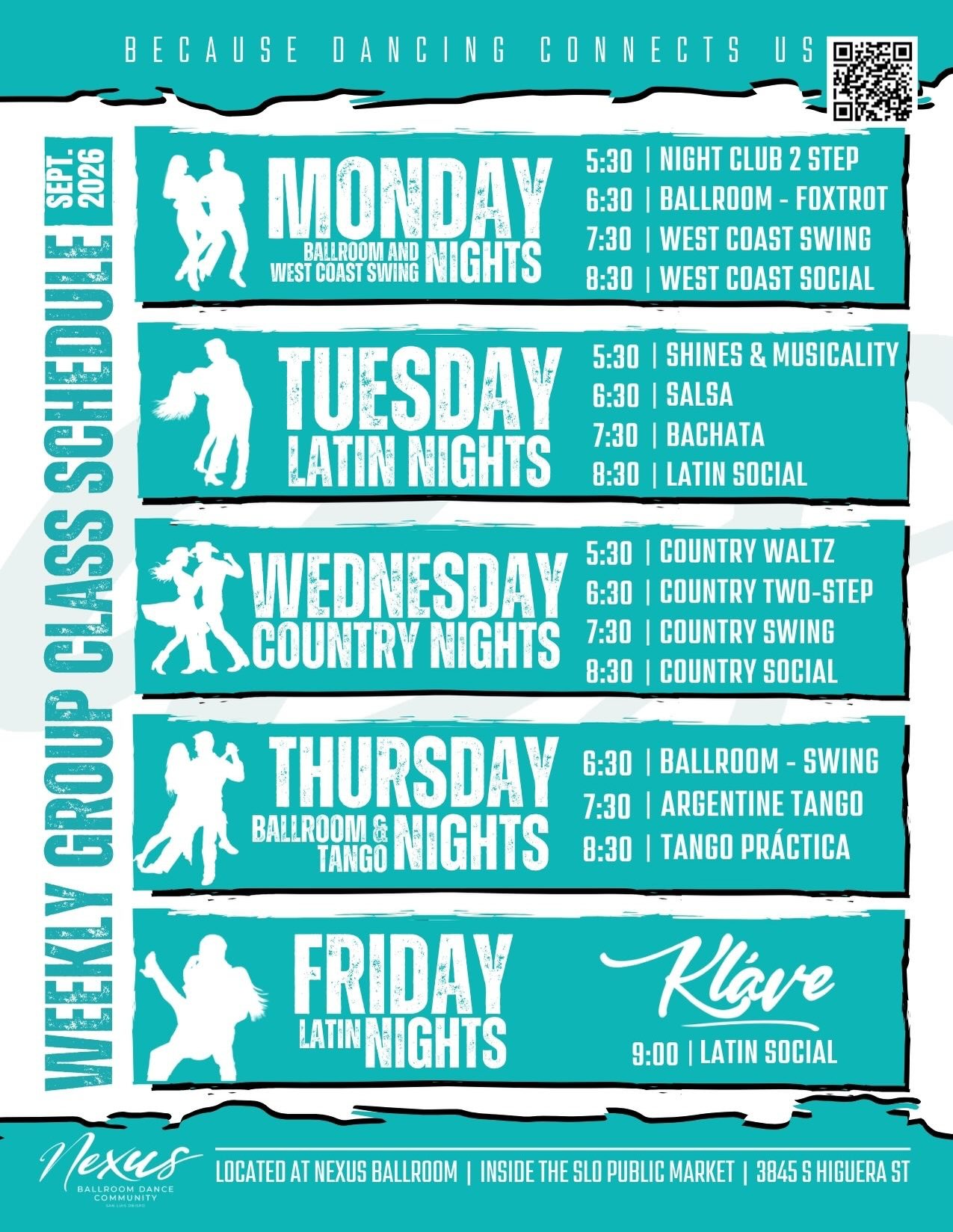 September at Nexus is packed with fun!
New 5:30 classes, weekly dance nights, socials, workshops + plenty of reasons to get on the dance floor.
PLUS a special fundraiser for @familycarenetwork on the 19th!
Swipe ➡️ for this month’s special events!
Save this post so you’ve got the September schedule handy. 🤍
Because Dancing Connects Us.