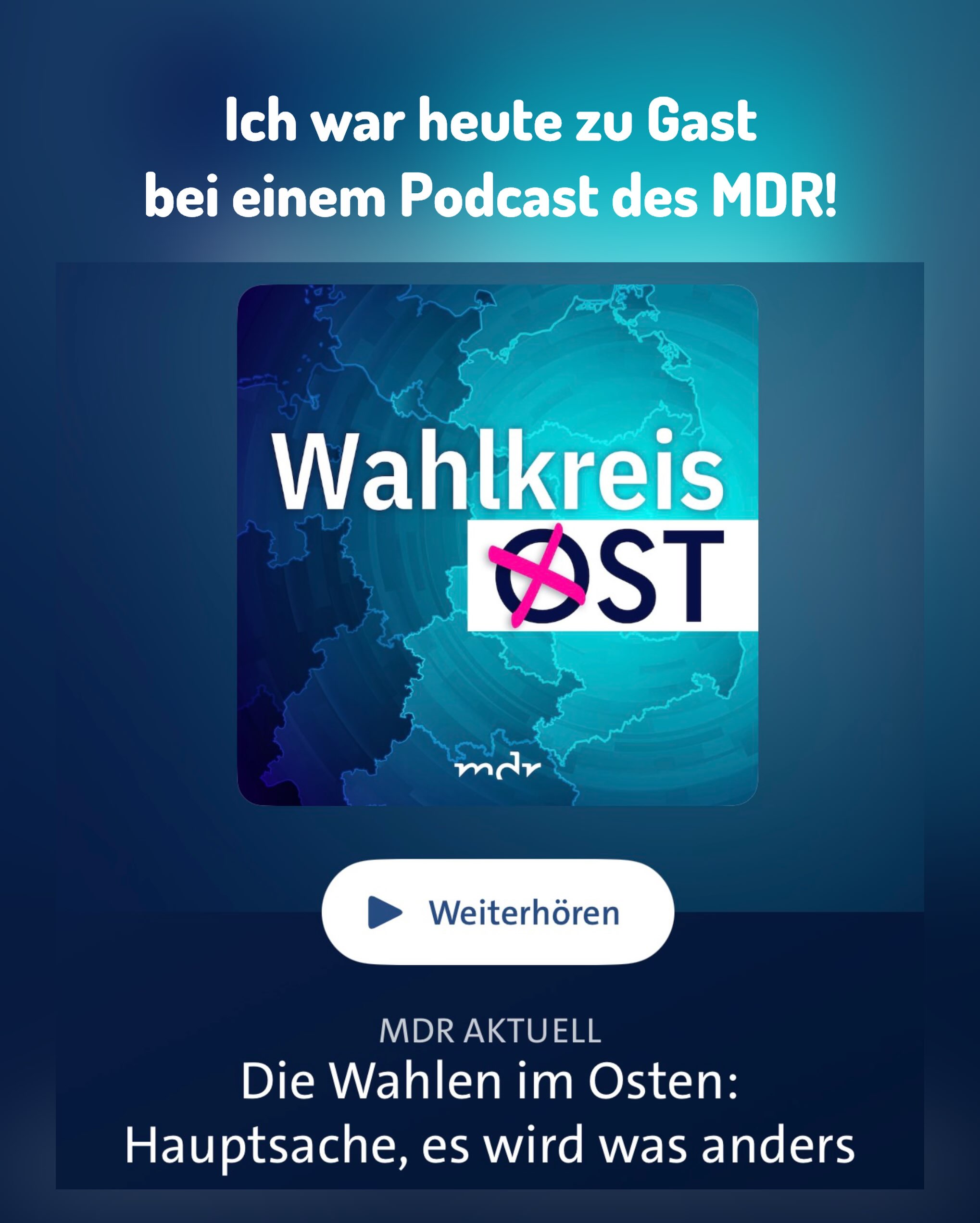 Ich war heute bei einem Podcast und habe über die gestrigen Wahlen gesprochen.
Hier kann man es hören:
https://www.ardsounds.de/episode/urn:ard:episode:75904fb020d9af8c/
Gibt es aber auch bei Spotify & Co.
#noafd #wirsindmehr #demokratie #mdr #maltepieper