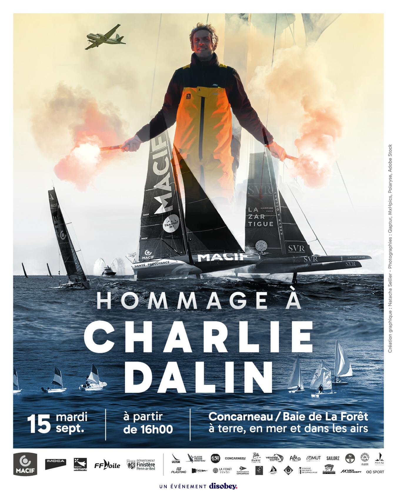 Hommage à Charlie Dalin
Le mardi 15 septembre, le monde de la voile se retrouvera à Concarneau pour célébrer la mémoire de Charlie Dalin.
Un hommage fidèle à son souhait : populaire, vivant, joyeux et tourné vers les générations futures.
Toutes les familles de la voile se rassembleront sur l’eau pour prendre part à une parade maritime et sonore lors de laquelle une « minute de bruit » viendra célébrer l’incroyable force de vie de Charlie. Le public sera aussi invité à prendre part à cette hommage.
Et parce que Charlie souhaitait inspirer les futures générations, les enfants seront au cœur de cette journée, notamment à travers la création d’une œuvre collective qui restera à Concarneau.
Charlie Dalin faisait partie de ces marins qui repoussent leurs limites, poursuivent leurs rêves et, par leurs histoires, en font naître beaucoup d’autres.
Le 15 septembre, faisons tous du bruit pour Charlie 💙