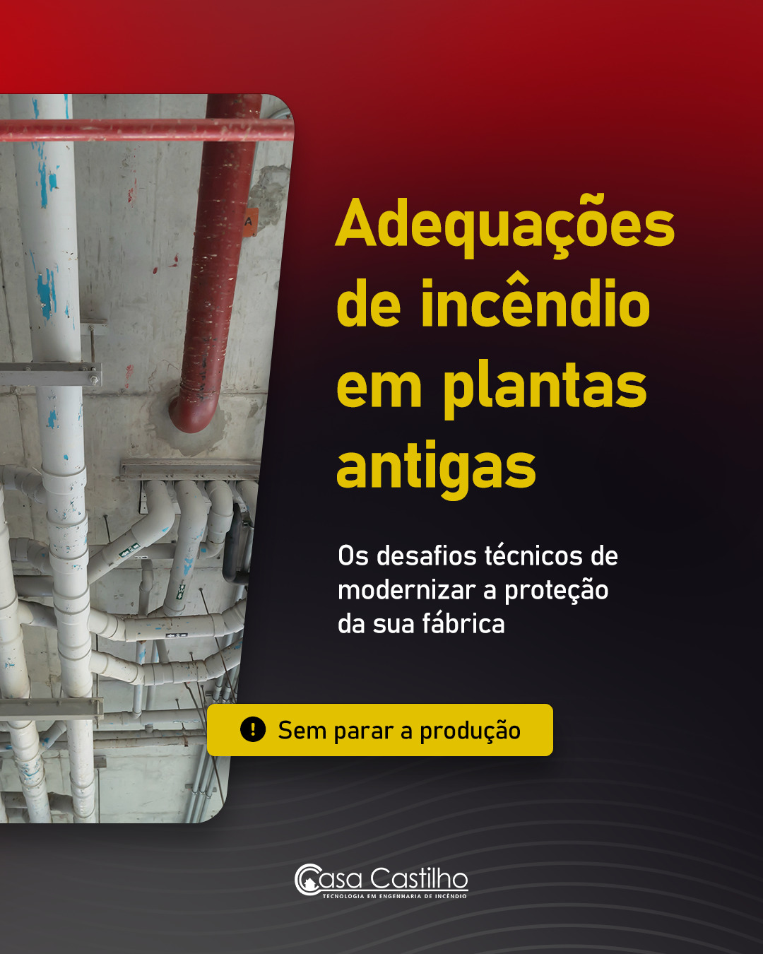 Adequar o sistema de incêndio em uma fábrica construída há 20 ou 30 anos é muito diferente de fazer uma obra do zero.
Ao longo do tempo, o layout muda, a estocagem aumenta e o espaço fica curto. O resultado? O sistema antigo deixa de atender às normas e os riscos aumentam.
A boa notícia é que não é preciso parar a produção nem reconstruir o prédio para ter 100% de conformidade.
Deslize para conferir os principais desafios técnicos em plantas antigas e como superá-los sem aditivos ou paralisação operacional.
👉 Precisa renovar ou adequar o AVCB da sua planta? Fale com a Casa Castilho.
#EngenhariaDeIncendio #PPCI #AVCB #CasaCastilho