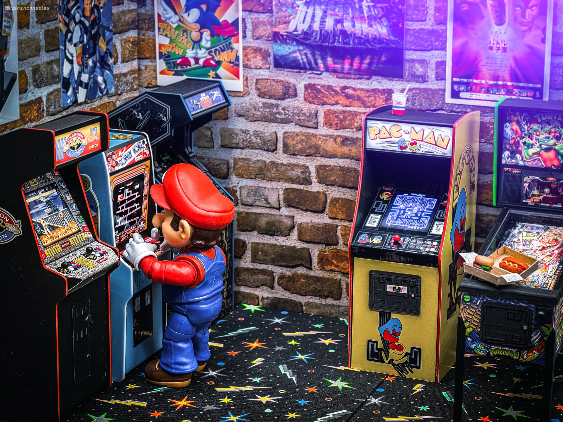 Mario, that was quite a jump, man!! After a hard day’s work, Mario’s spending time in the arcade trying to best his old high score on his debut arcade adventure, Donkey Kong! 🔥
Check out @bytesizedlegends decorative mini arcade cabs and pinball tables, perfect for toy photography and game room or office decor!
—————————
#nintendo #supermario #arcade #toyphotographer #toypicnominator