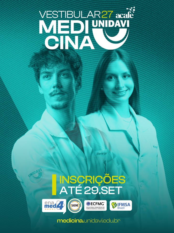 Vestibular de Medicina ACAFE - Verão 2027 ☀
As inscrições já estão abertas, esse é o primeiro passo para conquistar a vaga dos seus sonhos!
Aqui na Unidavi você têm acesso a um ensino de qualidade durante toda sua graduação.
🩺 Formação de excelência e uma super estrutura
🩺 Metodologias ativas
🩺 Contato com pacientes desde as primeiras fases do curso
🩺 Atuação junto à rede pública de saúde
⭐ Faça sua inscrição até 29 de setembro
Acesse 👉 https://medicina.unidavi.edu.br/
Dúvidas? Nos chame no WhatsApp 47 3531-6000
#medicina #vestibular #inscricoesabertas #unidavi #acafe