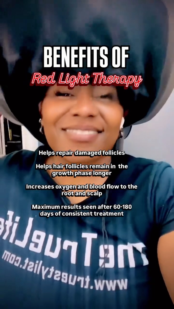 Red light therapy🏮 is an amazing treatment that is used to help reverse early hair thinning and increase hair density. It doesn’t cure permanent hair loss or regrow hair in completely bald areas. However it can deliver promising results in areas where the follicles are still active. Consistent use is recommended for best results along with other regimens targeted at regrowing your hair and keeping it healthy. I love the way it helps to keep my relaxed and color -treated hair strong, yet soft to the touch!🤍
Book your treatment today on my website, Www.TrueStylist.com