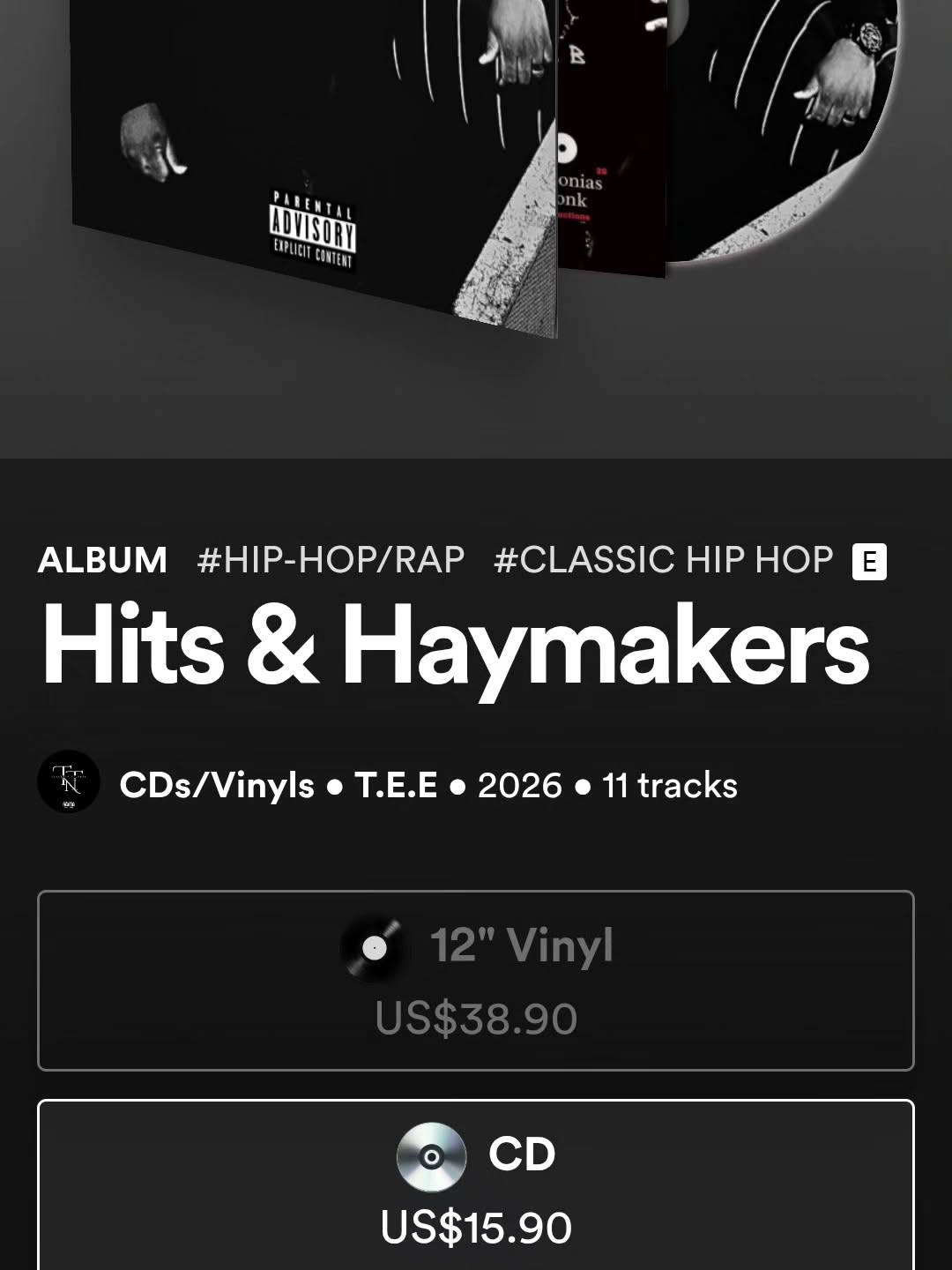 HITS & HAYMAKERS is now on VINYL + CD. 💿🥊
>
> No major label. No gimmicks. Just pressed when YOU order.
>
> Goldsboro made this. Real rap still lives here.
>
> Tap the link in bio to order — worldwide shipping.
> Bandcamp: tdoublee2.bandcamp.com/album/hits-haymakers
> Vinyl: elasticstage.com/es/releases/8469cec6-f8d5-477e-8773-b767a21c2f3f/release_group
>
> First 10 vinyl orders get a handwritten thank you. Fr.