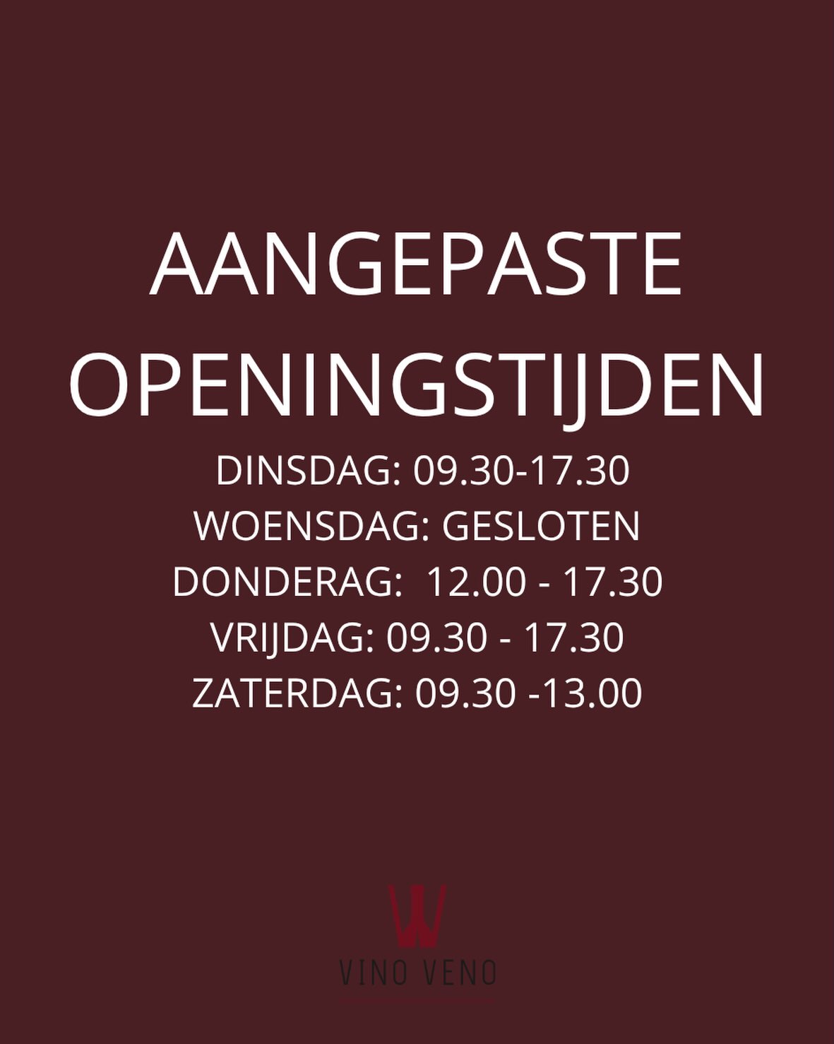 In deze eerste week van september gelden aangepaste openingstijden 😊