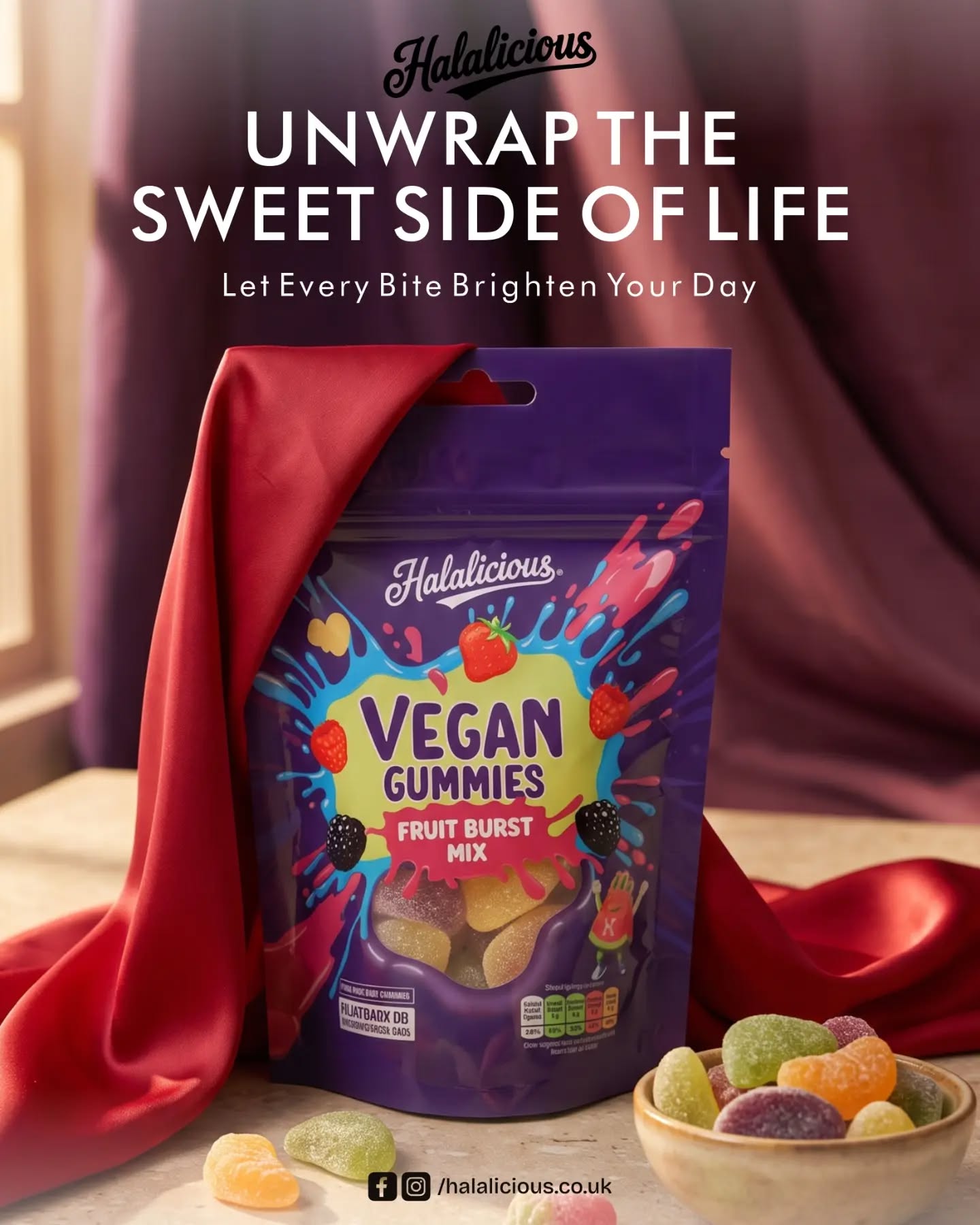 Unwrap happiness, one delicious bite at a time! 🍓💜✨
Meet your new fruity favourite — Halalicious Vegan Gummies packed with a burst of colourful, juicy flavours. 🌈🍬 Perfect for sharing… or keeping all to yourself! 😋
#Halalicious #VeganGummies #FruitBurst #HalalSweets #sweettreats