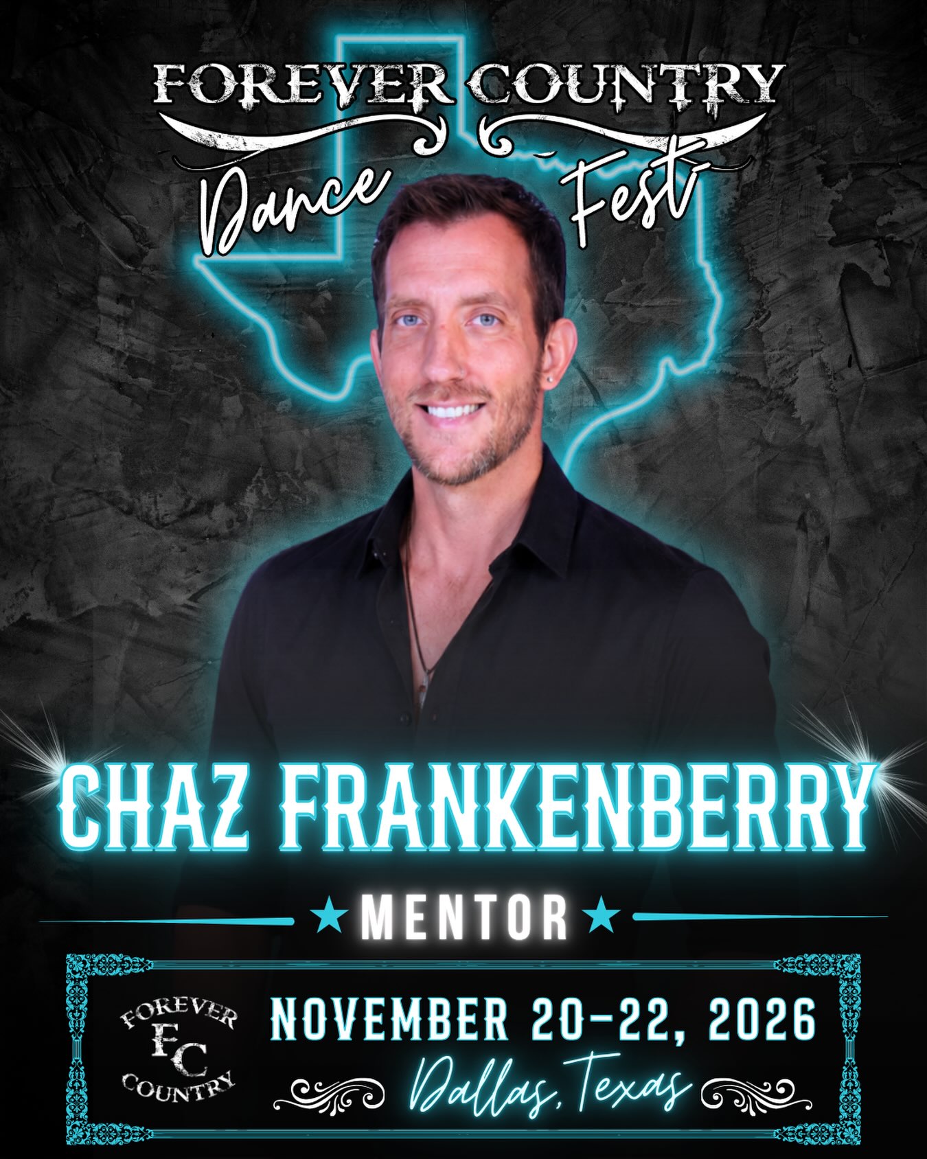 ✨ WELCOME TO THE FOREVER COUNTRY DANCE FEST 2026 MENTOR TEAM — CHAZ FRANKENBERRY!
We’re excited to welcome Chaz Frankenberry to Forever Country Dance Fest 2026 as a West Coast Swing Mentor!
Chaz’s dance journey began right here in Texas in 2017 at Mavericks Dance Hall in Austin. Since then, he’s built an impressive competitive career across both the country dance and West Coast Swing worlds.
His buckle collection includes a win at Country Thunder in 2019, back-to-back double buckle wins in the Worlds Dance Hall division in 2023 and 2024, and his personal favorite—the Austin Country Jam Routine division in 2022. He’s also no stranger to Forever Country, earning the title of Forever Country Dance Fest Progressive Freestyle Champion in both 2024 AND 2025! 🏆🔥
In late 2019, Chaz added West Coast Swing to his dance journey and began competing in 2021. He’s continued working his way through the competitive ranks and now competes in the WSDC All-Star division.
That combination of country dance experience and high-level West Coast Swing makes Chaz an incredible resource for dancers looking to strengthen their WCS. As a mentor, he’ll be able to help dancers dig into connection, technique, musicality, competition strategy, or those little details that can make everything finally click.
We’re excited to have Chaz mentoring our West Coast Swing dancers at Forever Country Dance Fest this November! 💃🕺
📆 November 20–22, 2026
📍 South Side Ballroom at Gilley’s Dallas | Dallas, Texas
🎟️ Get your Weekend Pass: ForeverCountryDanceFest.com