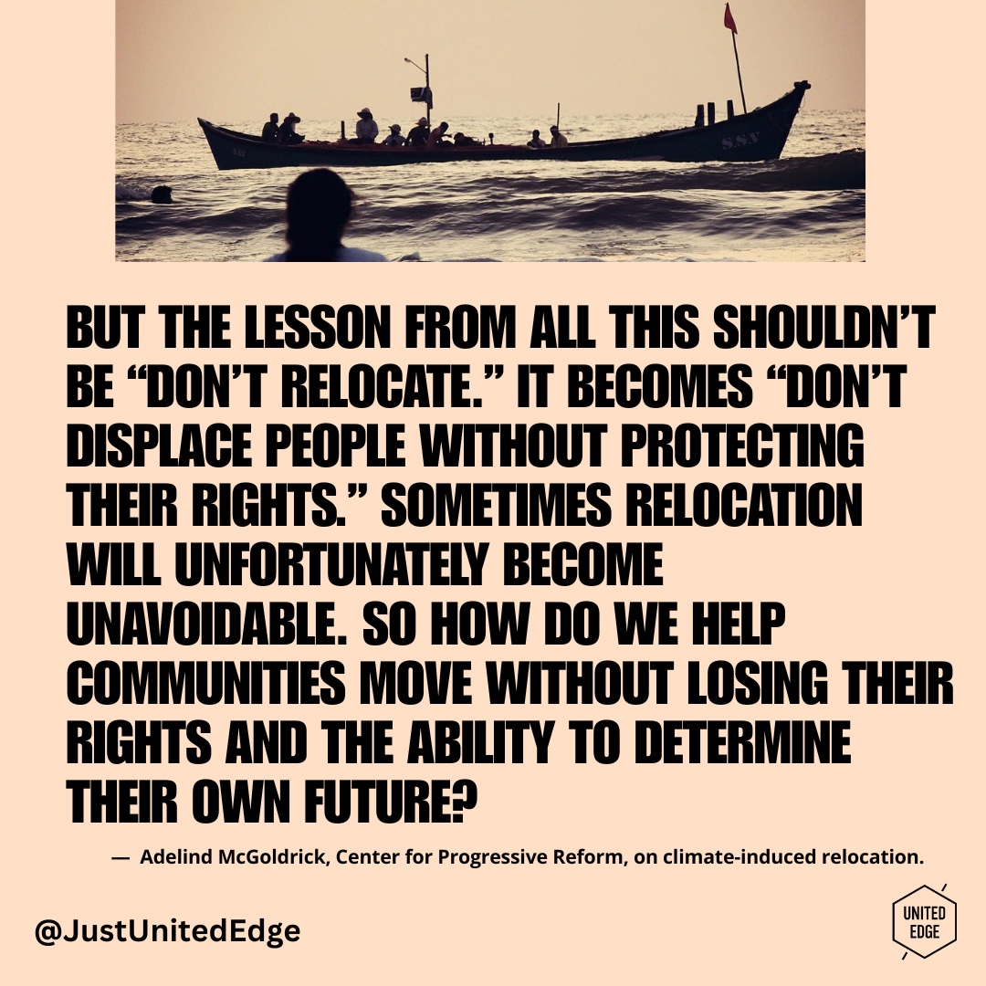 Climate relocation is often framed as a practical problem: move people away from rising seas, floods, fires and other climate risks. But relocation is also a question of power, rights and belonging.
The experience of the Biloxi-Chitimacha-Choctaw community of Isle de Jean Charles shows why. When a community is forced to leave its ancestral home, what is at stake is not simply housing. It is culture, livelihoods, relationships, memory and the right to determine your own future. Climate adaptation cannot become another form of dispossession.
As climate displacement grows, we need to ask not only where people can safely go, but who gets to decide, whose voices count, and what communities have the right to carry with them. https://bit.ly/4xzWj7G
#ClimateJustice #ClimateMigration #ClimateDisplacement #JustAdaptation #EnvironmentalJustice #IndigenousRights #HumanRights #CommunityPower #FutureJustice #ClimateAction