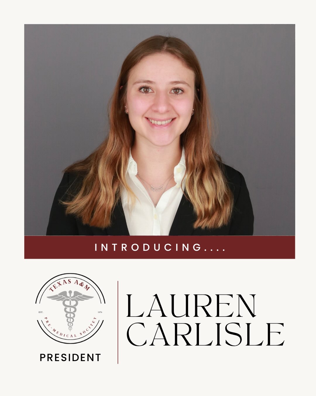 2026-2027 OFFICER COUNTDOWN FINAL DAY, DAY 10!!!
Introducing Lauren Carlisle, our new President!
-
-
🚨The Pre-Medical Society Informational is TODAY, September 1st at 7pm in HELD 100! We hope to see you there!