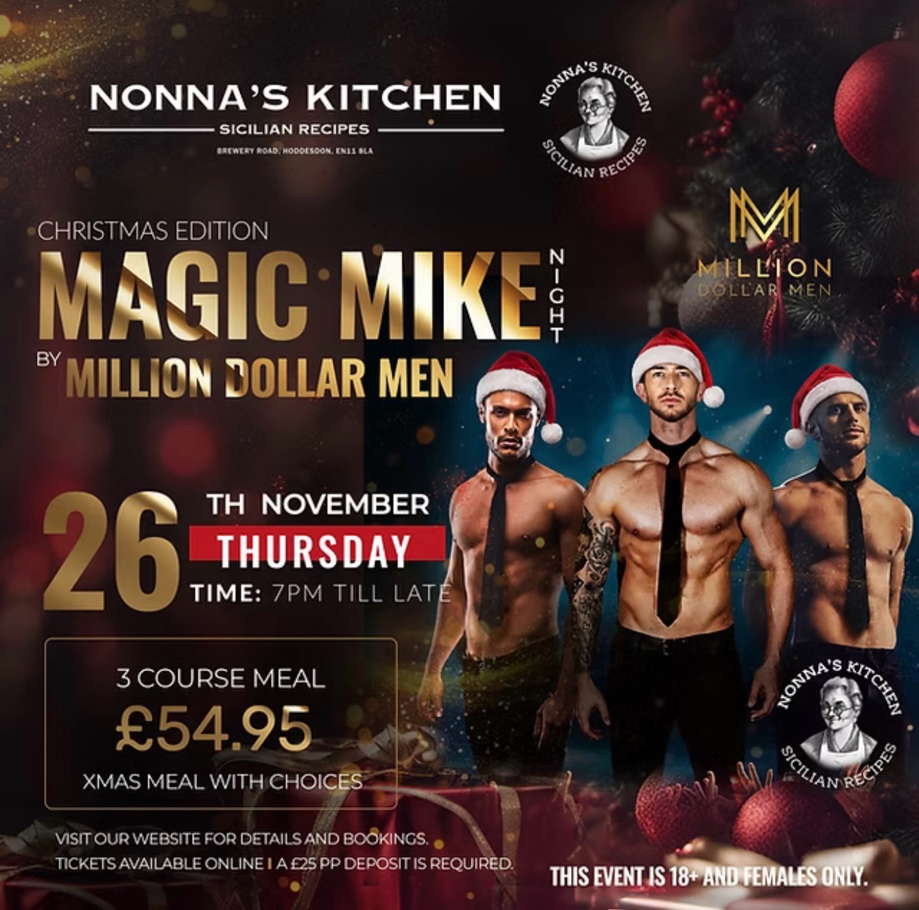 🎄✨ CHRISTMAS AT NONNA’S KITCHEN IS HERE! ✨🎄
It’s never too early to start planning the Christmas celebrations… and this year, we’re making them BIG! 🥂🎶
Our first wave of Christmas events has officially landed, with something for everyone:
🎧 DJ Party Nights
🎤 George Michael Tribute
🕺 Elvis Tribute
💃 ABBA Tribute
🎶 Soul & Motown Night
📀 90s Night
🎵 Music Bingo
…and MORE events still to come! 👀
Whether you’re planning your work Christmas party, a festive night with the family, a girls’ night out, a boys’ night, or simply an excuse to get everyone together before Christmas… Nonna’s Kitchen is the place to be. 🎄🍝🥂
Think great food, drinks, music, dancing and a whole lot of festive fun. ❤️
📅 Our Christmas events are now available to book!
✨ This is just the first drop… keep your eyes peeled for even more Christmas nights coming soon.
Tag your Christmas party crew below 👇
Who are you bringing to Nonna’s? 🎄🥂
#NonnasKitchen #ChristmasAtNonnas #ChristmasParty #Christmas2026 #ChristmasEvents ChristmasPartyLondon WorkChristmasParty ChristmasNightOut GirlsNightOut BoysNightOut ChristmasInLondon