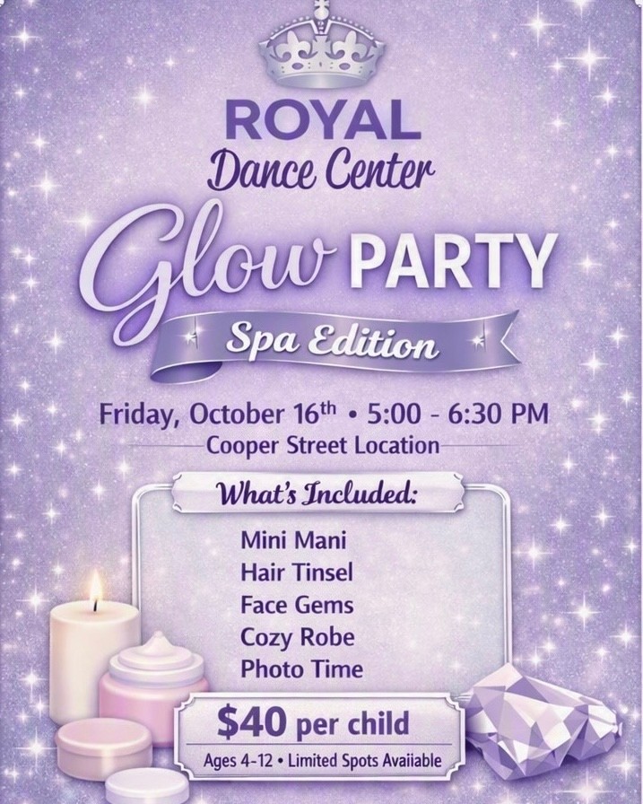 Join us for a Glow Party—RDC Style!✨
Welcome to our Glow Party: Spa Edition, where your child can get an evening of pampering and playing! Open to all—not just dancers!
𝗪𝐇𝐀𝐓’𝐒 𝐈𝐍𝐂𝐋𝐔𝐃𝐄𝐃:
💅🏻Mini mani
👱🏼♀️Hair tinsel
💎Face gems
😌Cozy robe
📸Photo time
𝐃𝐄𝐓𝐀𝐈𝐋𝐒:
🗓️Friday, October 16
⏰5:00-6:30pm
📍Cooper Street Studio
🎟️$40 per child
We’d love to have you! DM us today to reserve your child’s spot!💜👑
#rdcforever #royaldancecenter #loyaltoroyal #babylonvillage #longislanddance