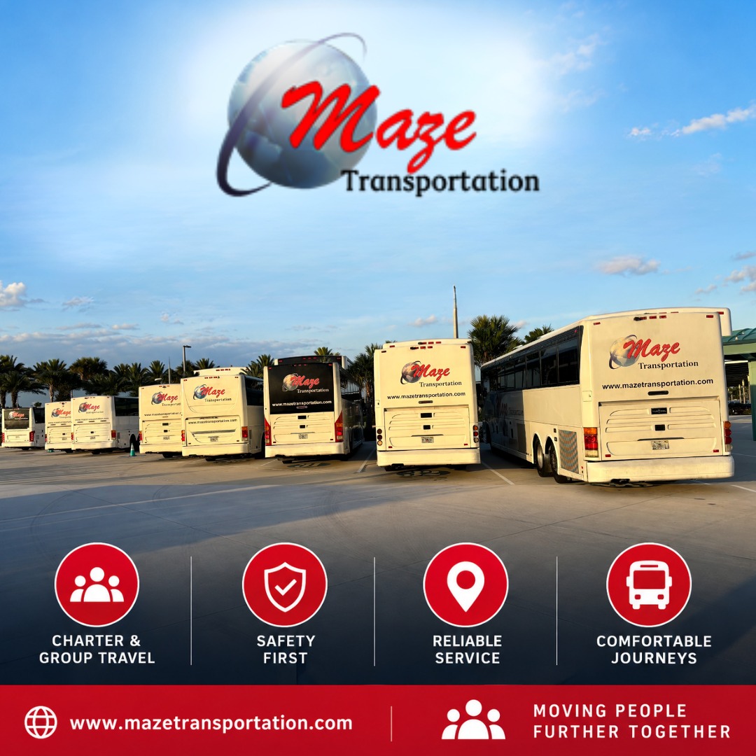 Moving people further, together. 🚌✨
From beach trips to conventions, Maze Transportation delivers safe, reliable, and comfortable journeys—every mile of the way.
Visit mazetransportation.com to get your free quote today.
#MazeTransportation #CharterBus #GroupTravel #SafeTravel #ReliableService #ComfortableJourneys #TransportationServices #TravelTogether