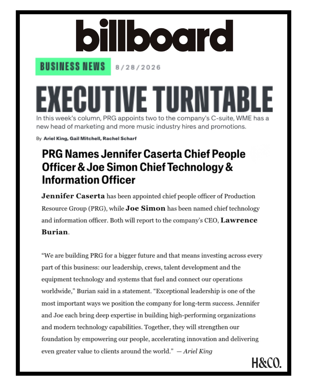 JUST IN: @prg.north.america names Jennifer Caserta as Chief People Officer, and Joe Simon as Chief Technology & Information Officer. Congratulations to both as they help lead PRG into its next chapter. 🔥
