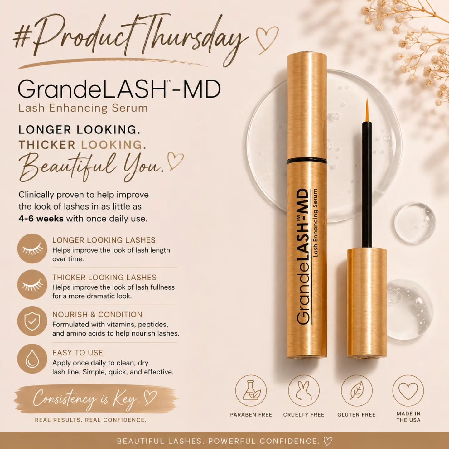 ✨ #ProductThursday ✨
Your lashes deserve a little love too. 🤎
GrandeLASH MD Lash Enhancing Serum is designed to help improve the appearance of short, thinning, or sparse lashes for a longer, thicker looking lash line.
✨ Helps promote longer looking lashes
✨ Helps lashes appear fuller and thicker
✨ Conditions and nourishes with vitamins, peptides, and amino acids
✨ Easy once daily application
The secret? Consistency. Apply a thin line along the upper lash line once daily and let the serum do its thing.
With consistent use, results may begin to appear in as little as 4 to 6 weeks, with full results around 3 months. 🤎
Available at The Woodlands Hair Elite.
#GrandeLASH #ProductKnowlegde #LashSerum #TheWoodlandsHairElite