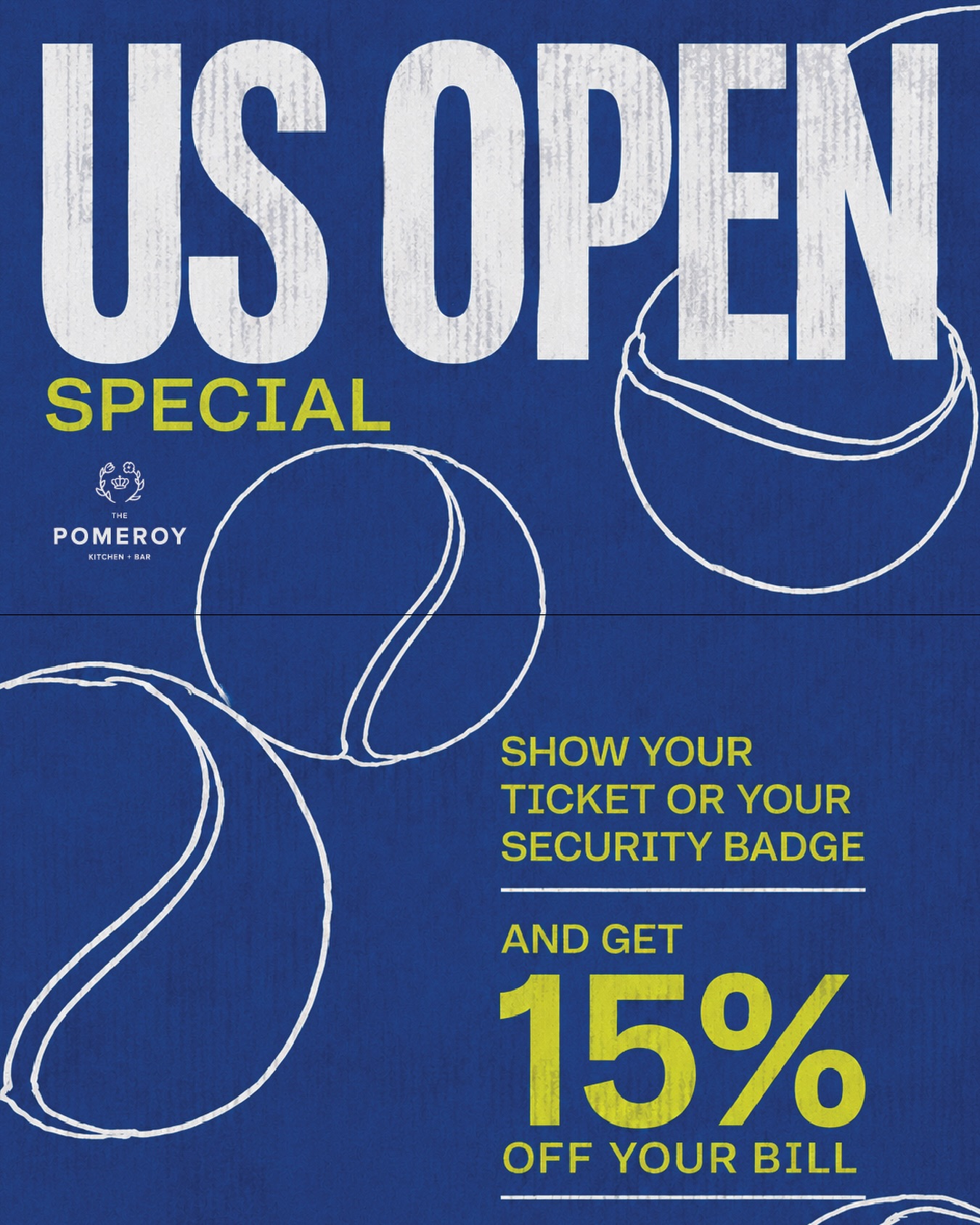 Heading to or from the US Open? Show your ticket or security badge at The Pomeroy and enjoy 15% off your bill.
Available during the tournament. See you after the match.
#ThePomeroy #Astoria #USOpen #USOpenSpecial #QueensEats AstoriaEats NYCHappyHour